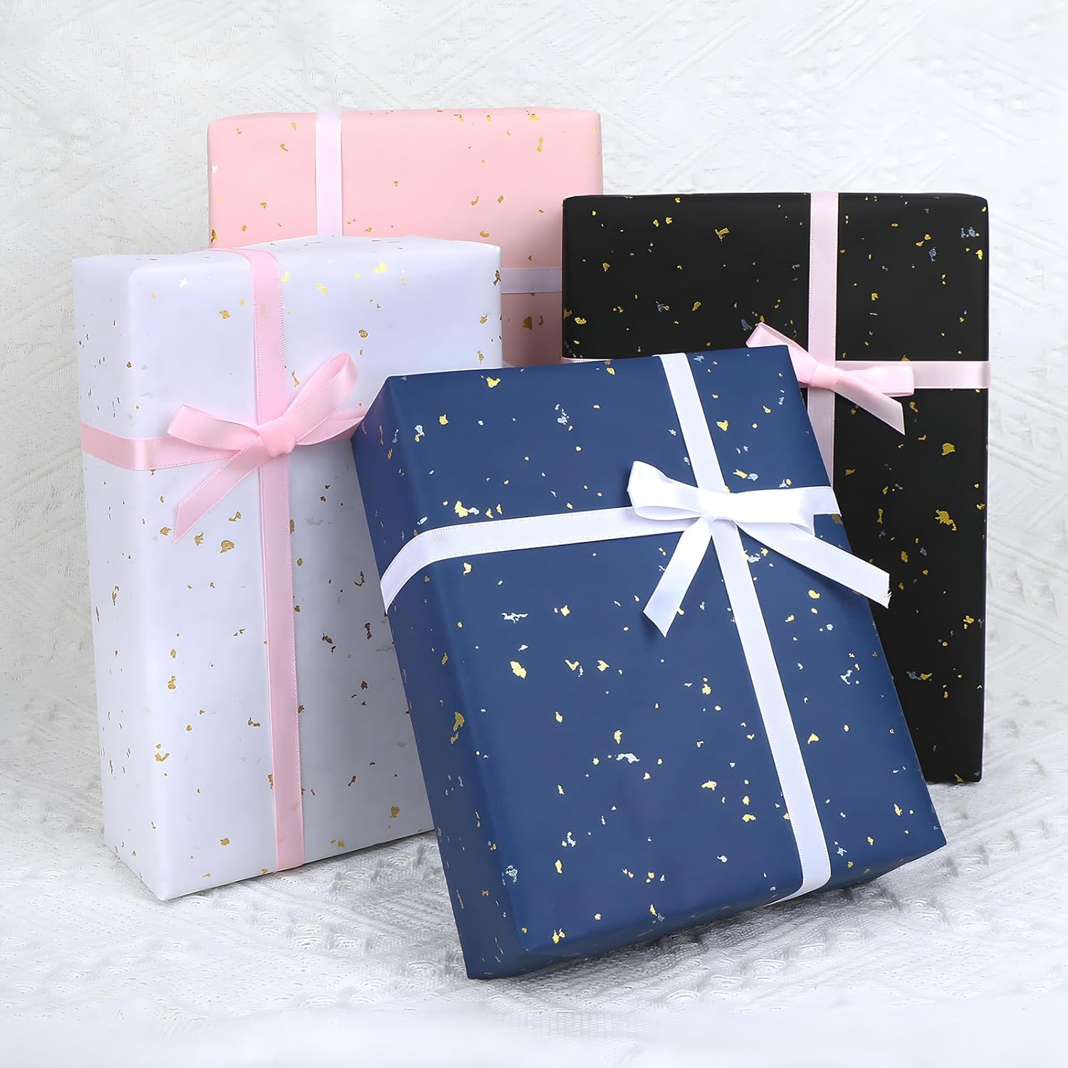 Taefuhnn Large Navy Blue Gift Wrapping Paper Roll 17 Inch X 32.8 Feet, Gold Silver Foil Design, 10 Meter Gift Wrap Paper Roll for Christmas Birthday Anniversary Celebration Fathers Day Baby Shower Boy