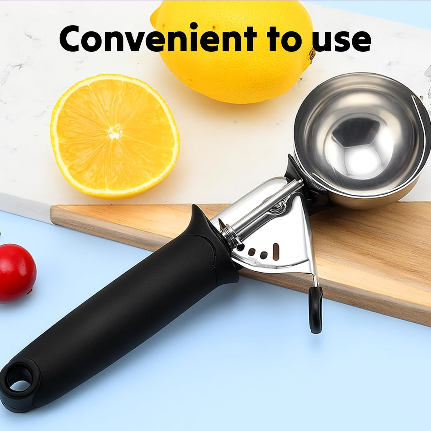 Ice Cream Scoop Premium Trigger Stainless Steel Ice Cream Scoop with Black Non-Slip Handle, Effortless Ice Cream Serving Tool for Gelato, Sorbet, and More, Ergonomic Design for Comfortable Scooping image number 1