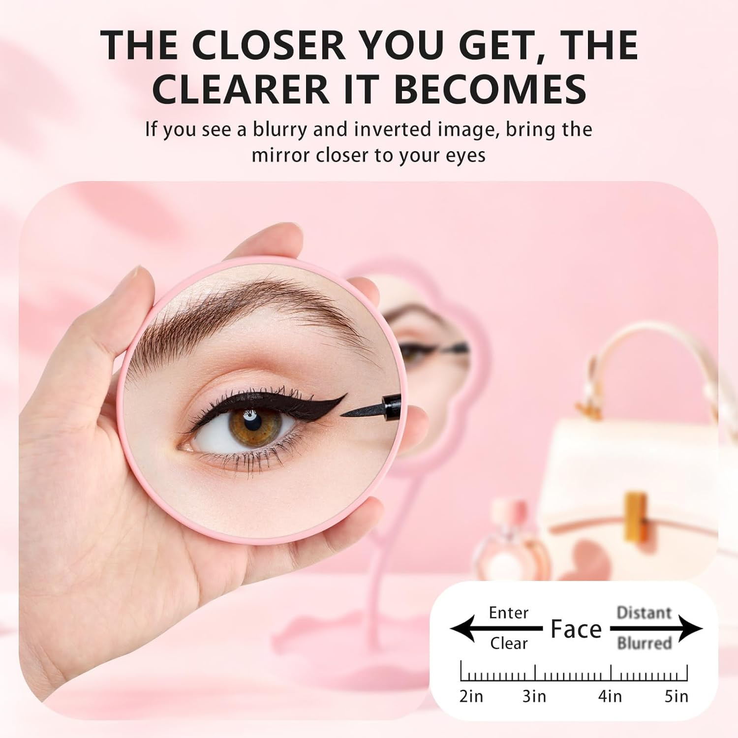 Roucerlin 9 Cm Flower-Shaped Makeup Mirror with Stand Set, 15 X Magnifying Mirror with Suction Cup and Tweezers, Table Mirror Pink for Bedroom, Living Room and Bathroom (Pack of 3) image number 1