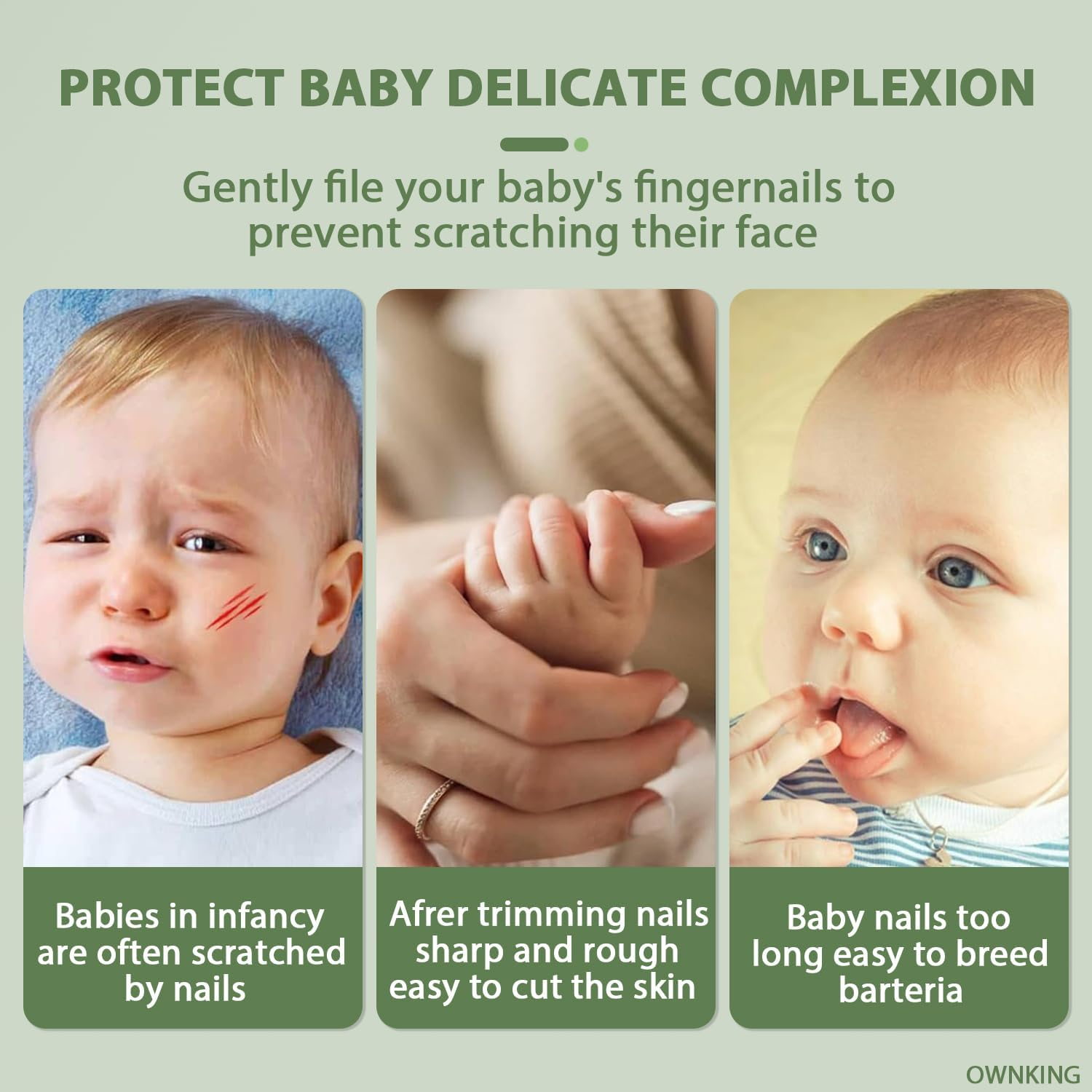 Baby Nail Trimmer, Baby Nail File Electric with Safety Protection, Gentle Nail Trimmer Care Kit with LED Light, Baby Nail Clipper Electric Rechargeable with 7 Replacement Heads, Green - Green image number 4