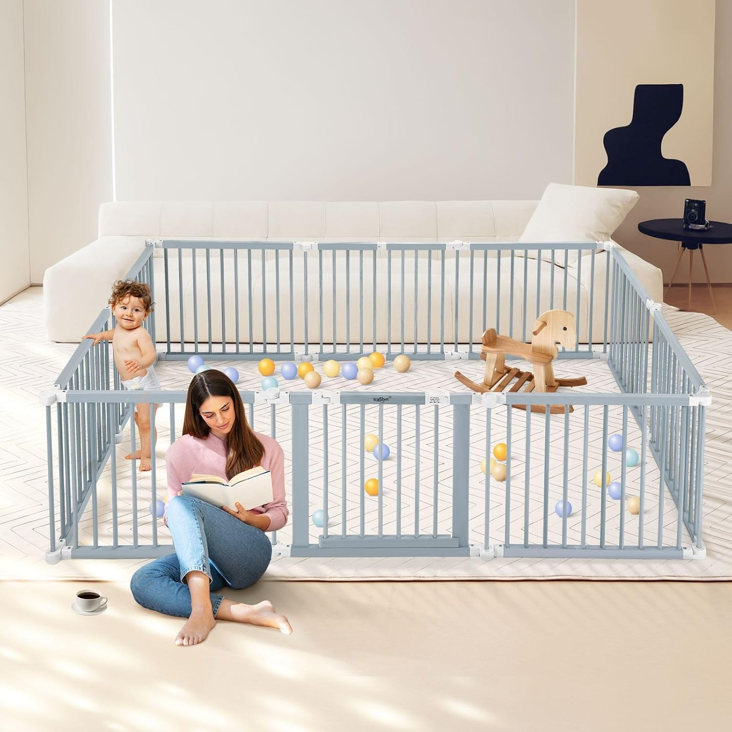 KIDBOT Baby Playpen Wooden 10Panels DIY Shape for Kids Safety Gates Pet Dog Fence Enclosure Child Toddler Activity Centre Foldable Play Pen Yard Barrier Travel Guard - 10 Panels image number 4