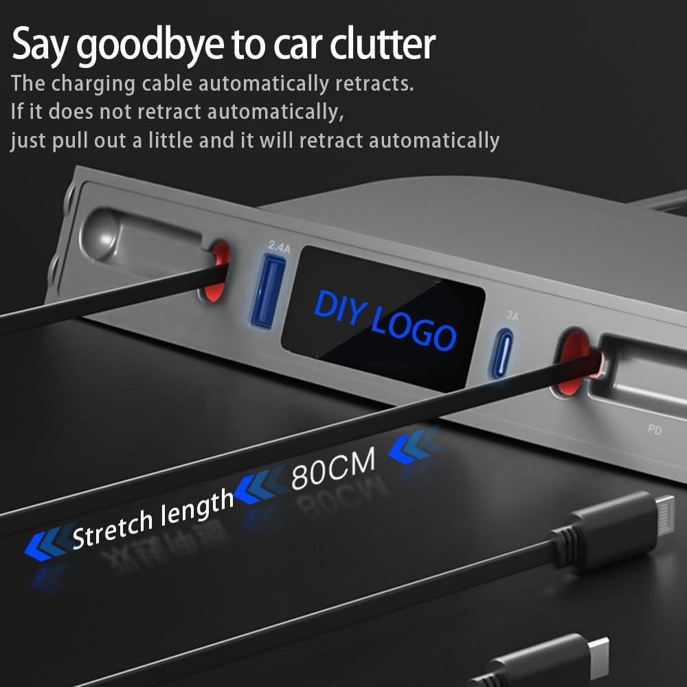 Gwydre Retractable Hub Docking Station for 2021 2022 2023 Tesla Model 3/Y,Car USB Hub for Tesla Model 3 Model Y Accessories,Car Fast Charger for Tesla Model 3/Y, PT-TSL-2-1, 1 Lightning 1 Type-C
