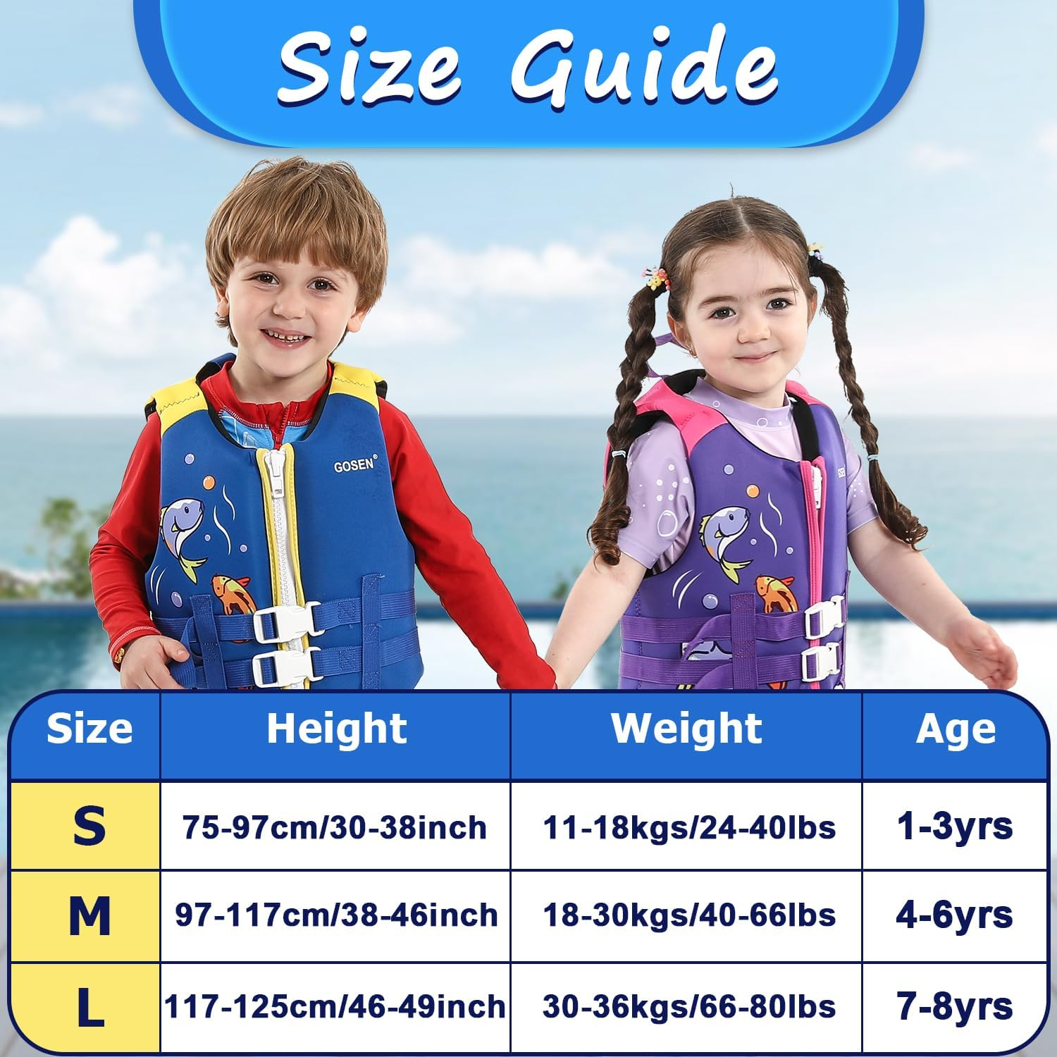 Kids Swim Vest Toddler Floaties for 24-66 Lbs Boys Girls, Toddler Swim Vest with Adjustable Safety Strap, Easy on and off Swimming Aid for Age 2-6 Years Learn to Swim image number 1