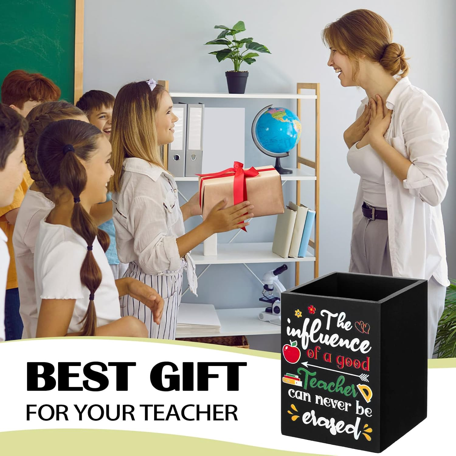 Teling 2 Pcs Teacher Appreciation Gift Teacher Pencil Holder for Desk Wooden Desktop Organizer Cup Storage Case for Back to School Supplies Party Favor Office Home Study Room Accessories(Stylish) image number 3