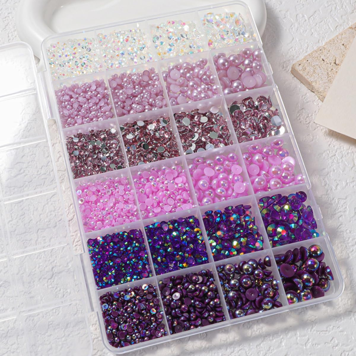 24 Grid Flatback Rhinestones and Beads for Nails, Betterjonny Rhinestones for Crafts 3-8 Mm Glitter Stones Half Beads with Tweezers and Dotting Pen for DIY Crafts Nail Design Clothing D image number 1