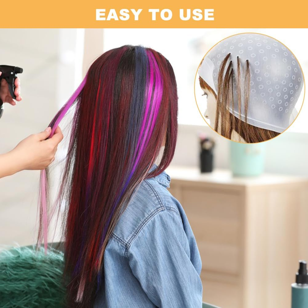 2Pcs Silicone Salon with Crochet Highlight Cap for Dying Hair Flexible Women Men(Color:Transparent White)