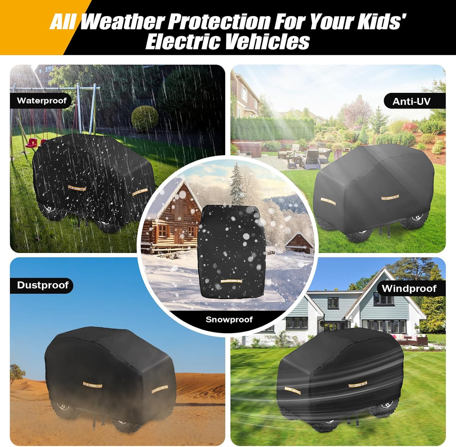 Large Kids Car Cover，Upgraded Power Wheels Covers Waterproof All Weather，Heavy Duty Kids Ride-On Car Cover with Nano Coating,Windproof Buckle and 3 Reflective Strips,Universal Kid Ride-On Accessories image number 2