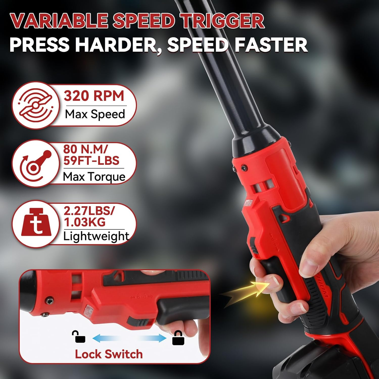 3/8" Extended Cordless Ratchet Wrench for Milwaukee M18 18V Series Batteries, Extended 16Cm Long Rod, 320 RPM, 80N.M Electric Ratchet Wrench with Built-In LED Light