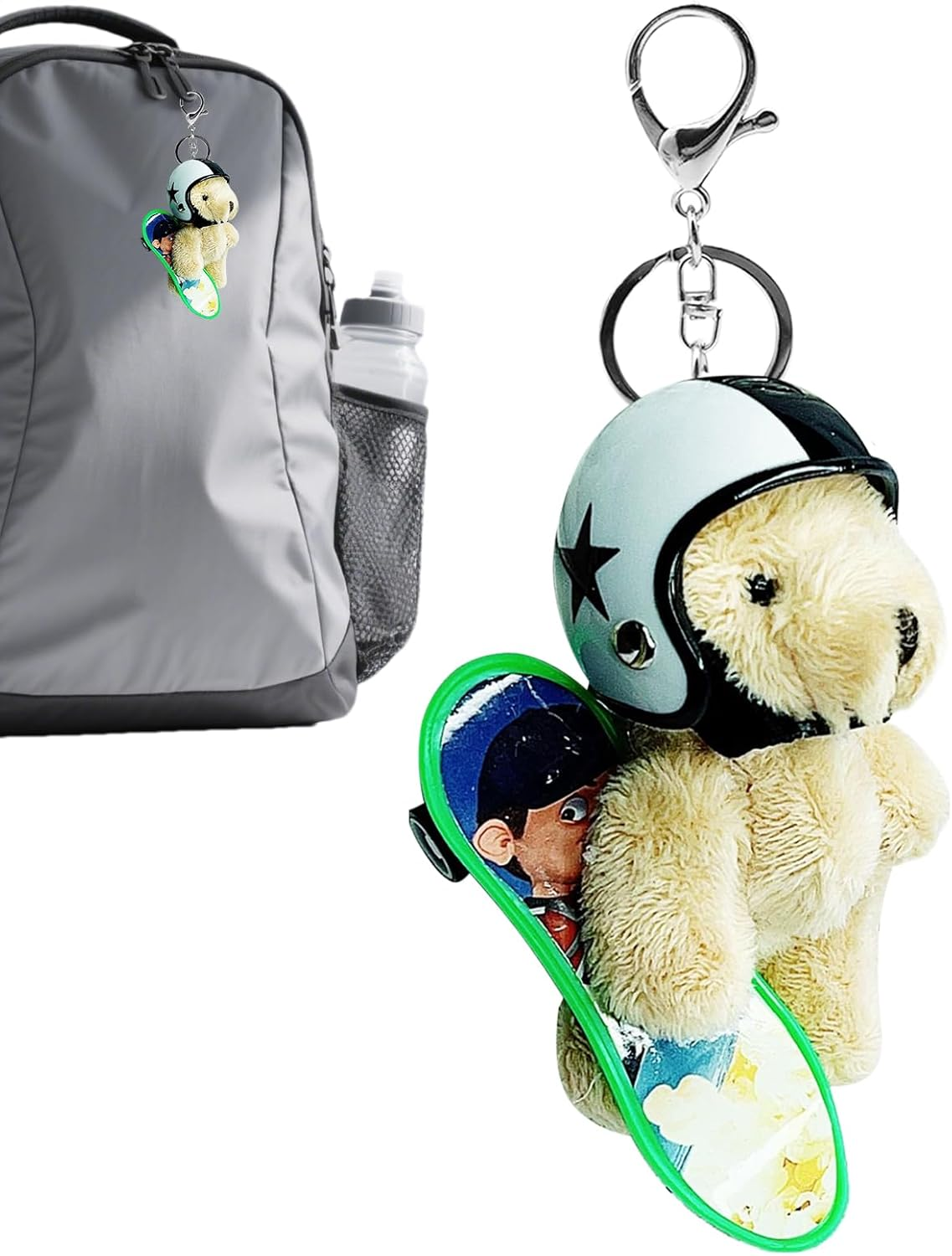 Yorajuy Bear Charm, Helmeted Bear Plush Keychains for Backpacks, Animal Keyring, Key Chain for Schoolbag Travel Wallet Purse Women Backpack