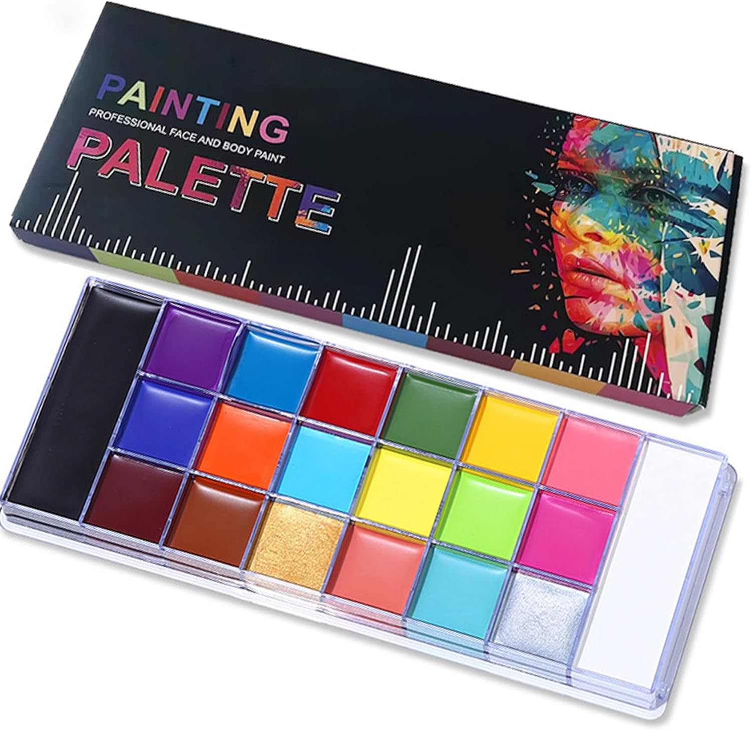 Face Body Paint Palette with 20 Vibrant Colors,Professional Long Lasting Non Toxic Oil Based Makeup for Halloween Carnival Cosplay Theatre Party Face Painting image number 5