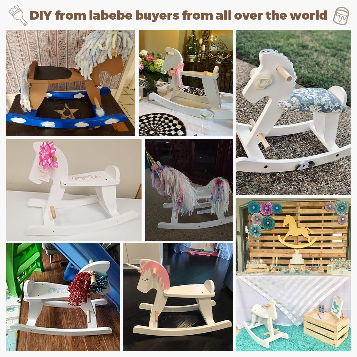 Labebe Child Rocking Horse, Wooden Rocking Horse Toy, White Rocking Horse for Kid 1-3 Years, Vintage Rocking Horse Set/Kid Rocking Horse Chair/Outdoor Rocking Horse/Rocker/Animal Ride/Rocking Toy image number 2