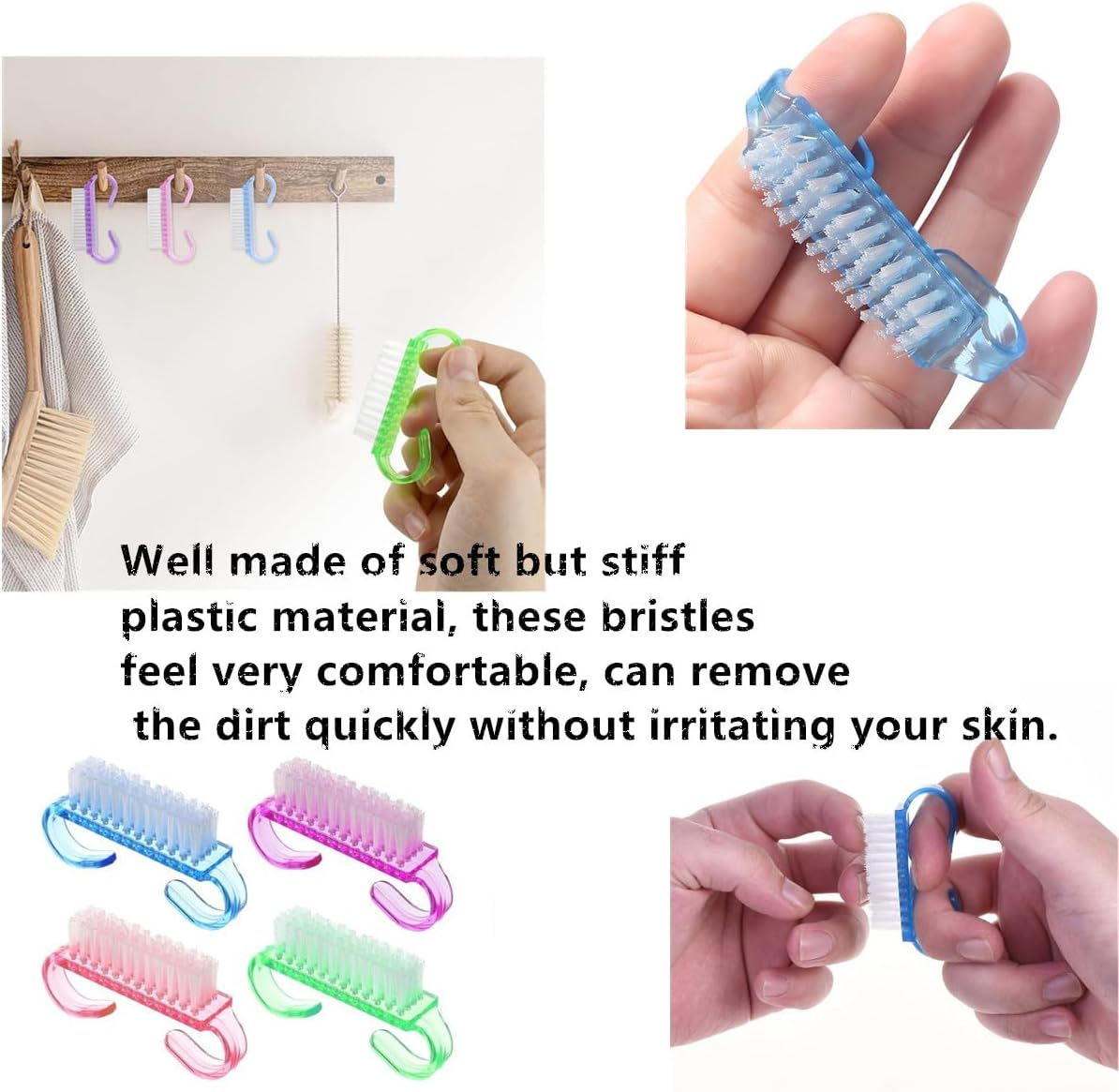 8 Pcs Mini Fingernail Scrub Cleaning Brushes, Nail Brush for Cleaning for Toes and Nails Cleaner（Purple, Blue, Green,Pink） image number 4
