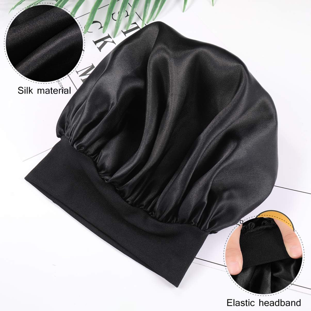 Lurrose 2Pcs Satin Sleep Cap Wide Band Hat Elastic Head Cover Natural Hair Bonnet Hair Cover for Sleeping Night Cap
