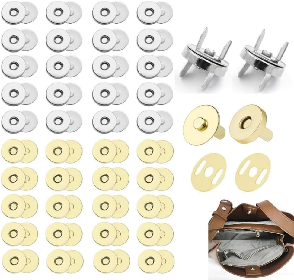 40 Pcs Magnetic Buttons Snap Clasps, 14Mm Metal Sewing Clasps Snaps for Clothes, Bags, Leather, Sewing DIY Craft (Silver and Gold) image number 5