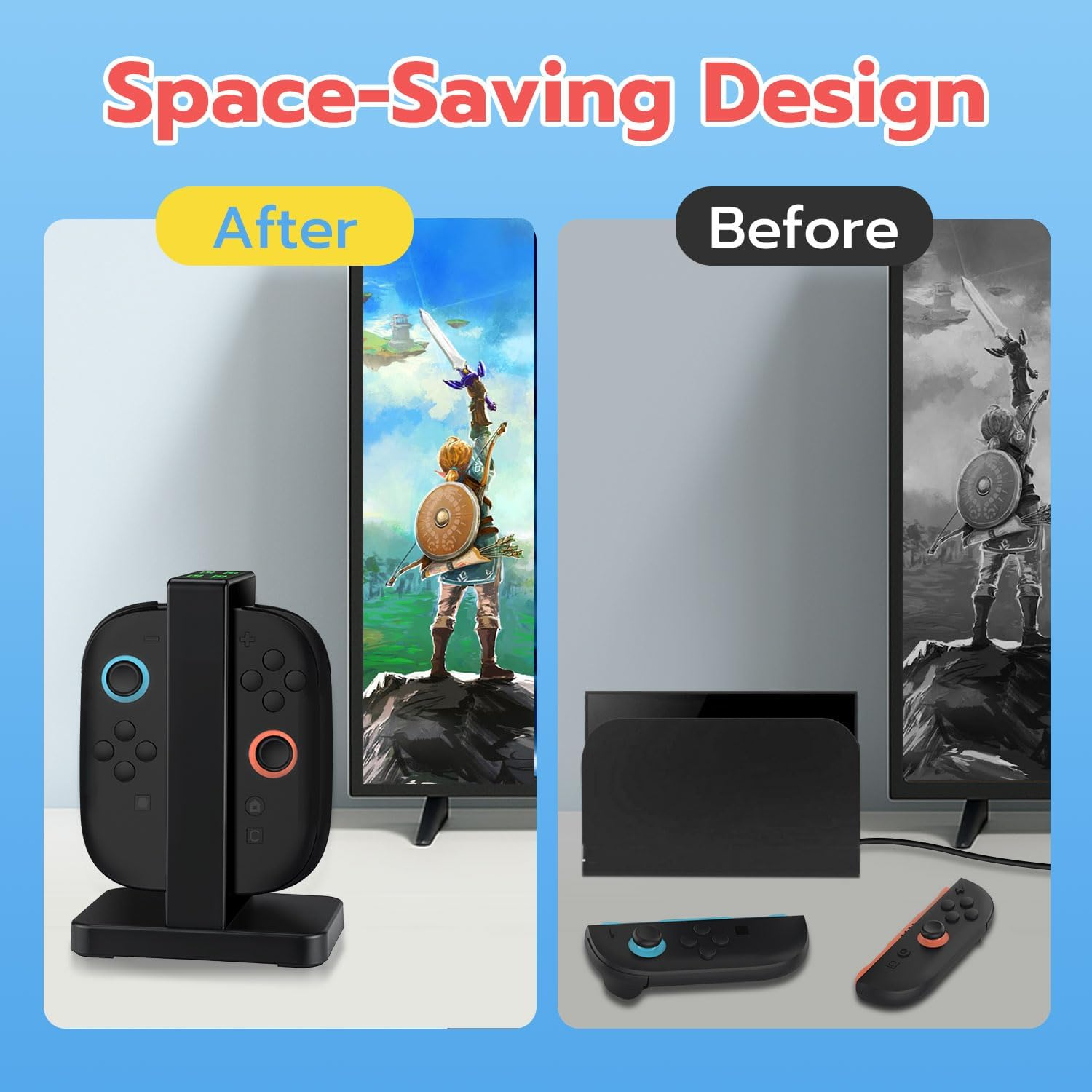 Mcbazel Charging Dock for Switch 2 Joy Con,4 in 1 Charging Dock for Nintendo Controller, Disassembly Charge Station, Type-C Charging Cable Included-Black image number 3