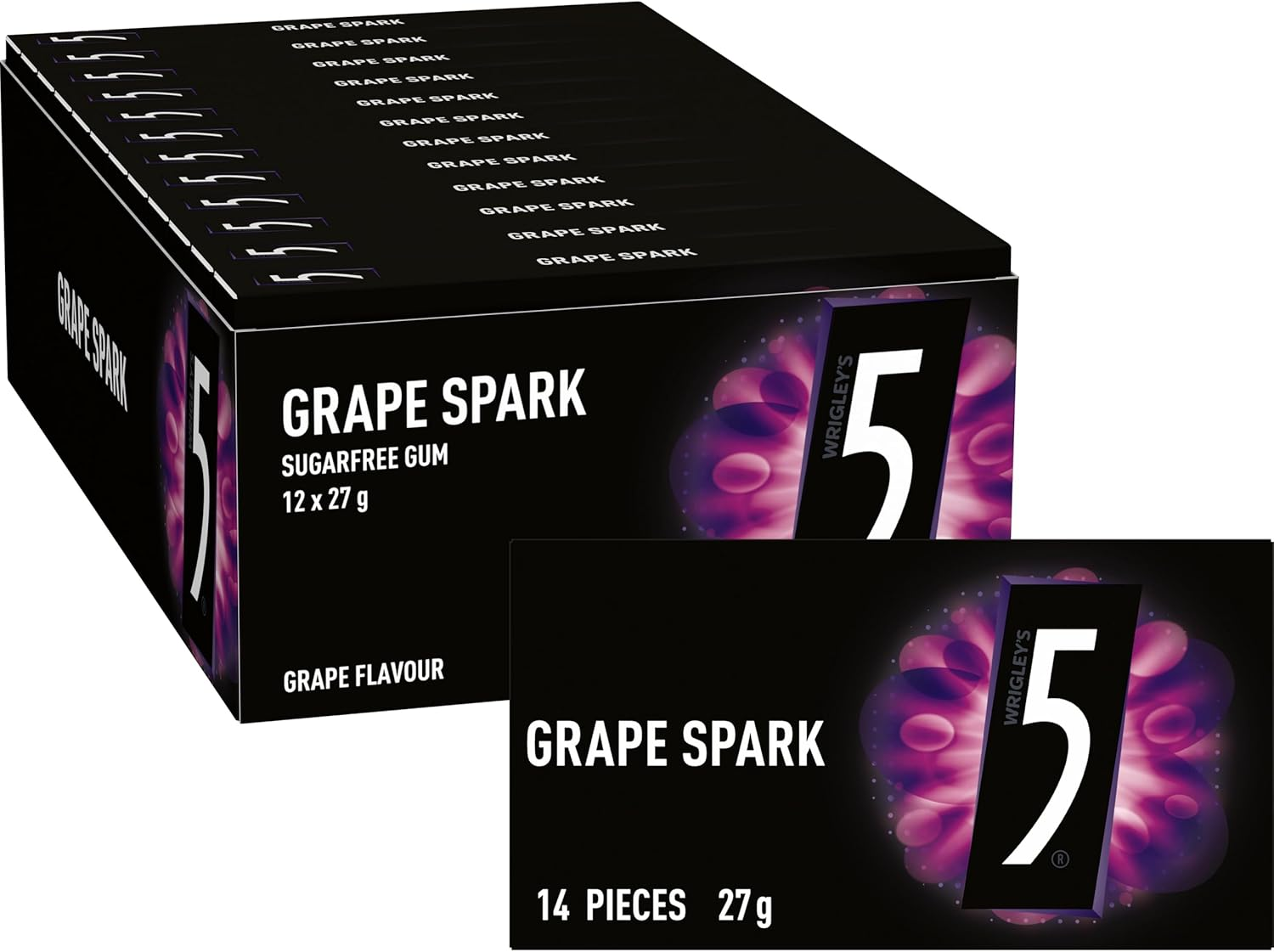 5 Gum Grape Spark Sugarfree Chewing Gum 14 Piece 27G (24 Pack) image number 2