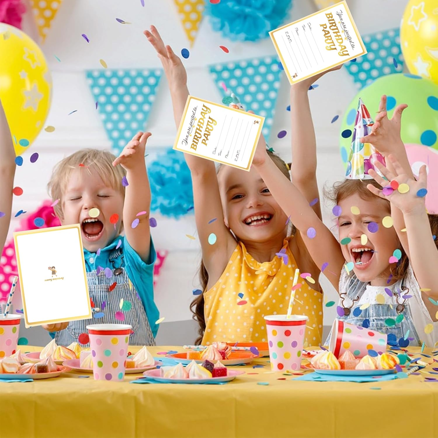 20 Birthday Invitation Cards with Envelopes,Uniquely Designed Birthday Cards for Children,Men, Women and Kids (Golden) - Colorful image number 2