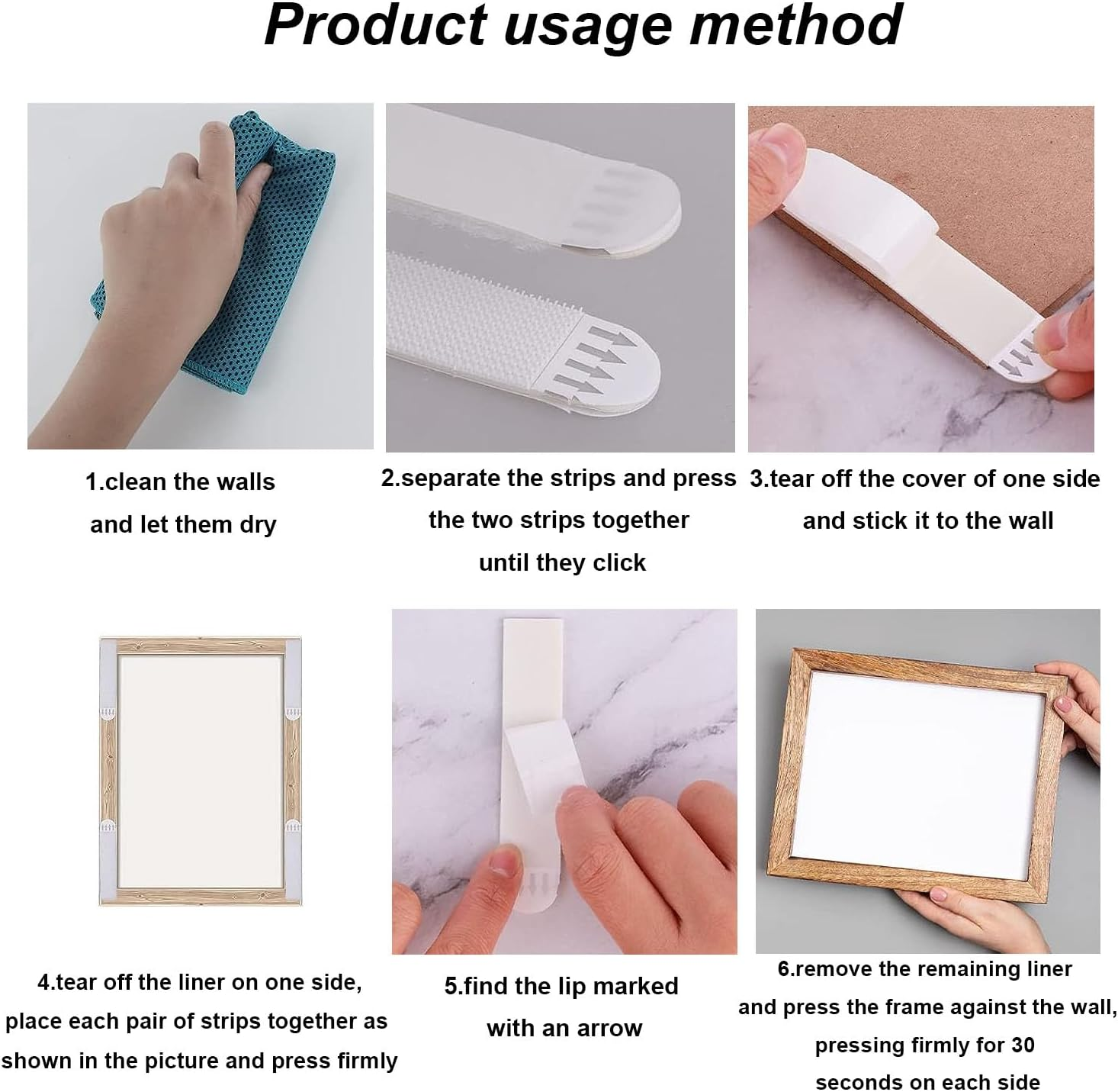 12 Pairs Large Picture Hanging Strips Heavy Duty, Sticky Picture Hangers for Walls,Hanging Pictures without Nail,Damage Free No Nails Adhesive Poster Strips for Frame Hanging Mounting Strips(24 Strips) image number 3