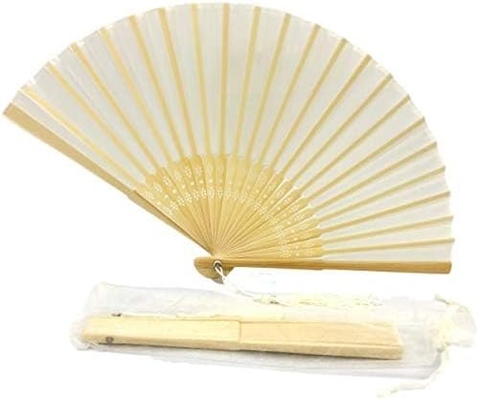 FANSOF.FANS Fabric Handheld Folding Hand Fan with a Tassel Grade a Bamboo Ribs for Women Girls Summer Party Event Favor Birthday Wedding Souvenir Gift (Off White)