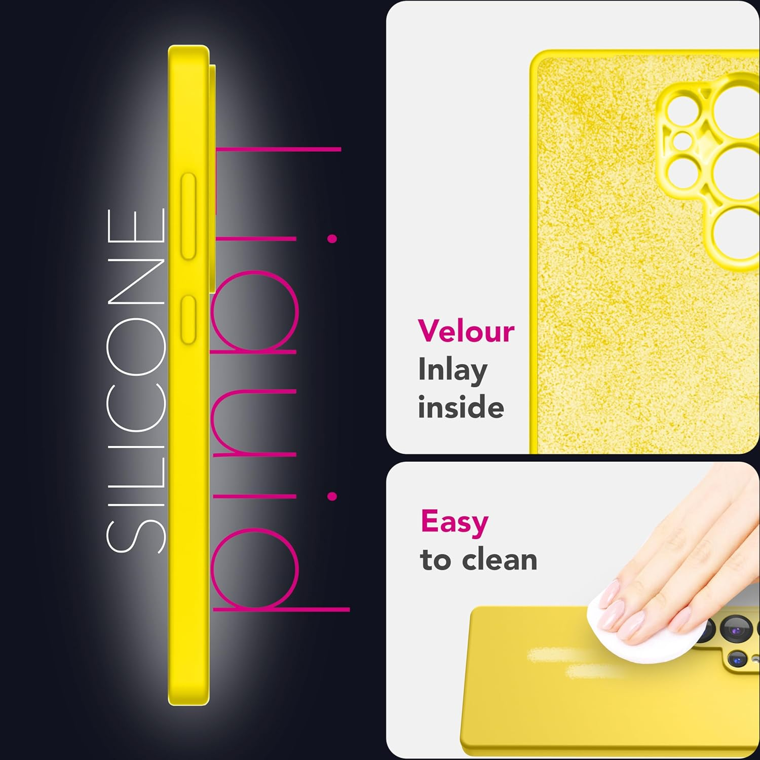 NALIA Phoenix Case for Samsung Galaxy S25 Ultra, Wipe-Clean Velvet, Soft Liquid Silicone Mobile Phone Case, Fluffy Microfibre Lining, Thin Non-Slip Silicone Protective Case, Colour: Neon Yellow