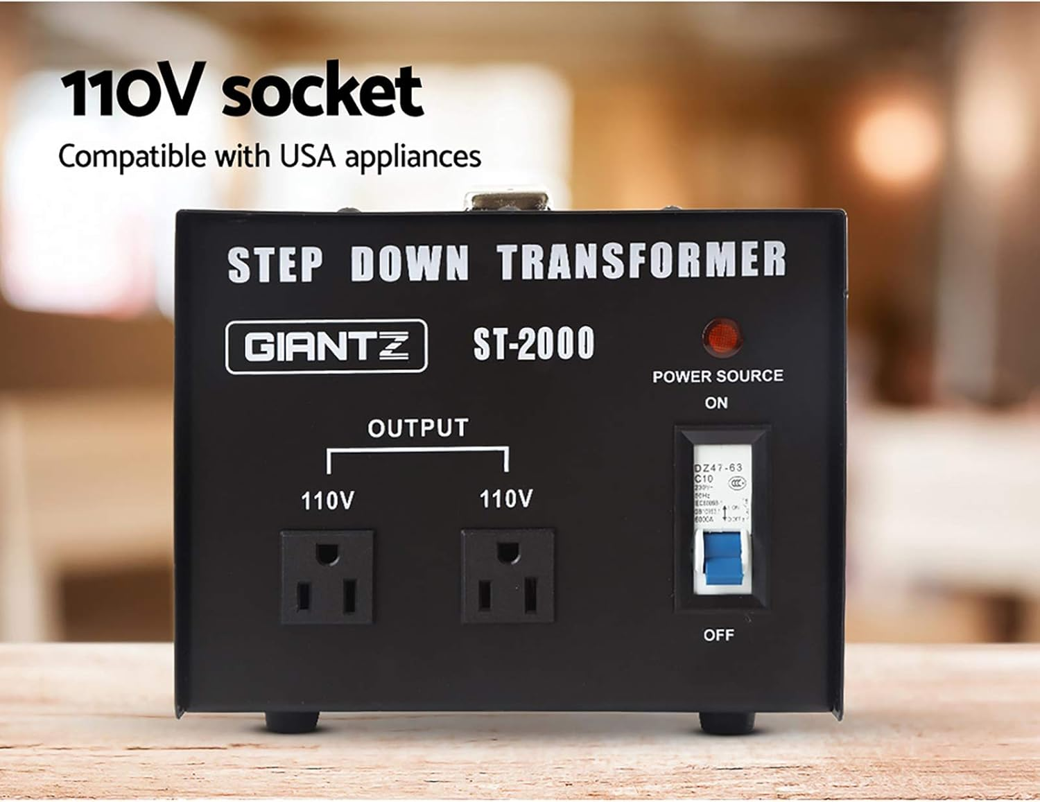 Giantz Step down Transformer 240V to 110V, 2000W Voltage Converter Stepdown Transformers AU-US Home Indoor Power Accessories, Pure Sine Output Ultra-Portable Lightweight with Socket Black image number 1