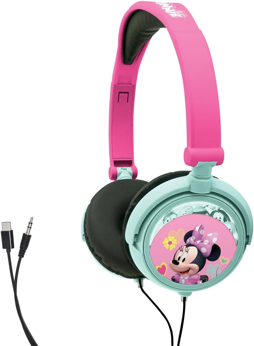 LEXIBOOK Disney Minnie Daisy Stereo Headphone, Kids Safe, Foldable and Adjustable, Pink/Green, HP010MNLXB