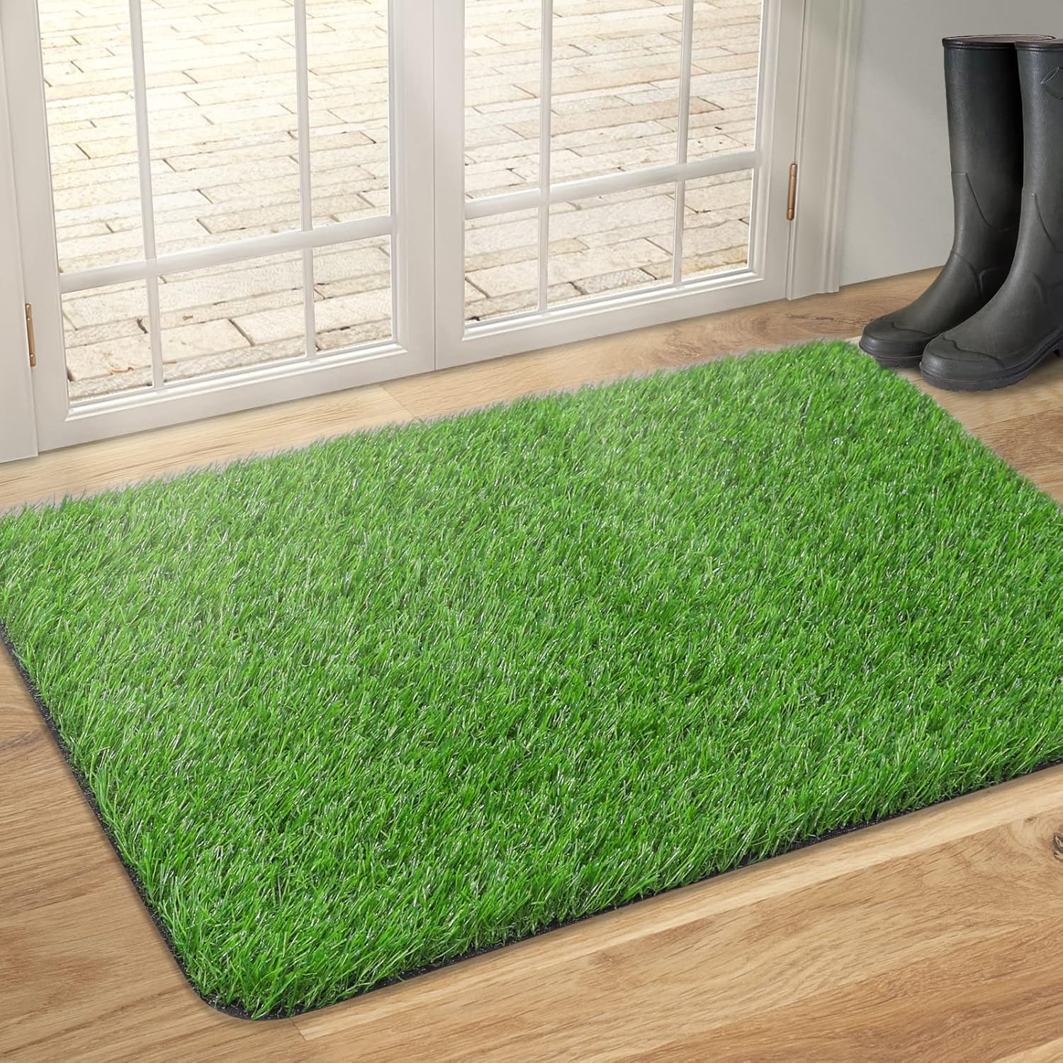 TREETONE Artificial Grass Door Mat, Thick Turf Grass Indoor/Outdoor Rug, Perfect for Entryway, Patio Lawn Synthetic Doormat, Dog Realistic Grass Mats, 24X35 Inches