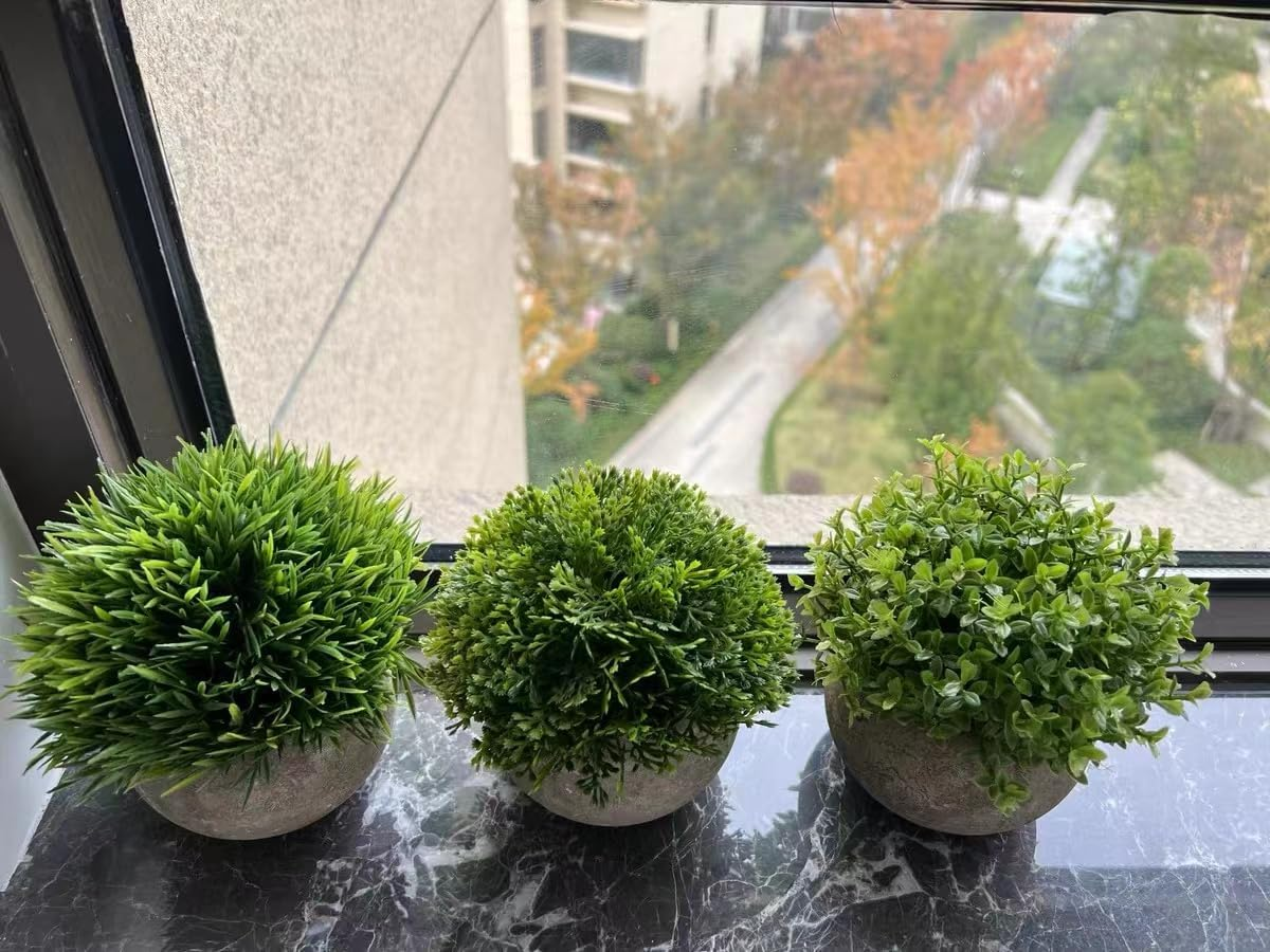 AU011-4 1 Pcs Plastic Material Mini Fake Plant Pot,Artificial Green Gress with Grey Pot,Faux Flower for Photography Decor Tools Wedding Display Pieces,15Cm(5.9") image number 2