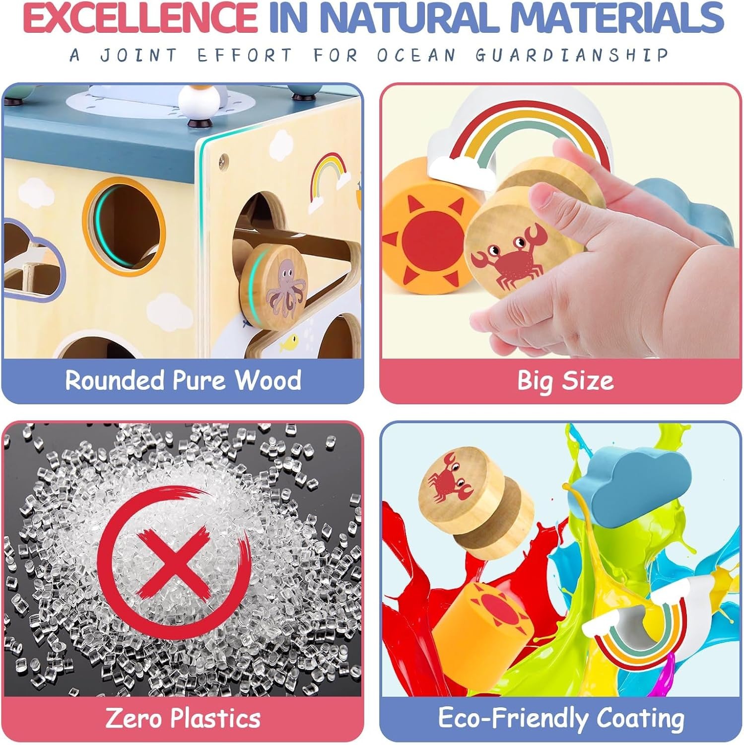 Wooden Activity Cube Montessori Toy with Ocean Elements, Educational Learning Toy for Toddlers 1 Year and Up, 12&ndash;36 Months Sensory Interactive Toy for Boys and Girls, Ideal Birthday Gift image number 3