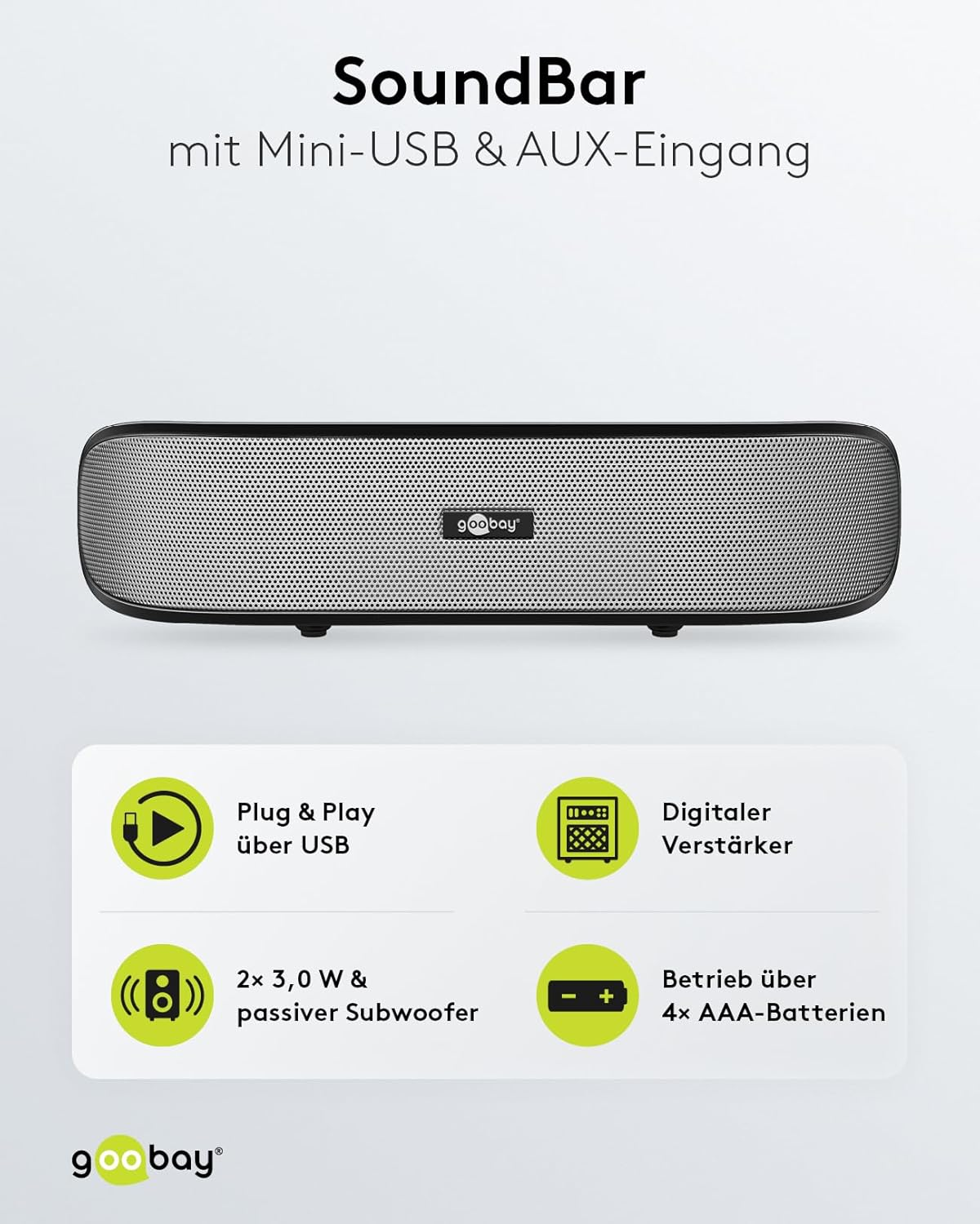 Goobay Portable Mini Stereo Soundbar, Black - White image number 4