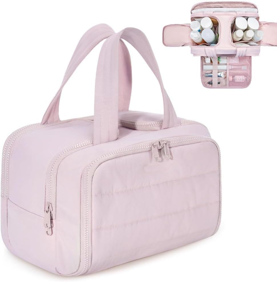 Travel Cosmetic Bag - Large Capacity Wide-Open Toiletry Bag for Women | Waterproof & Lightweight 4-In-1 Multi-Functional Organizer (Sweet Pink)