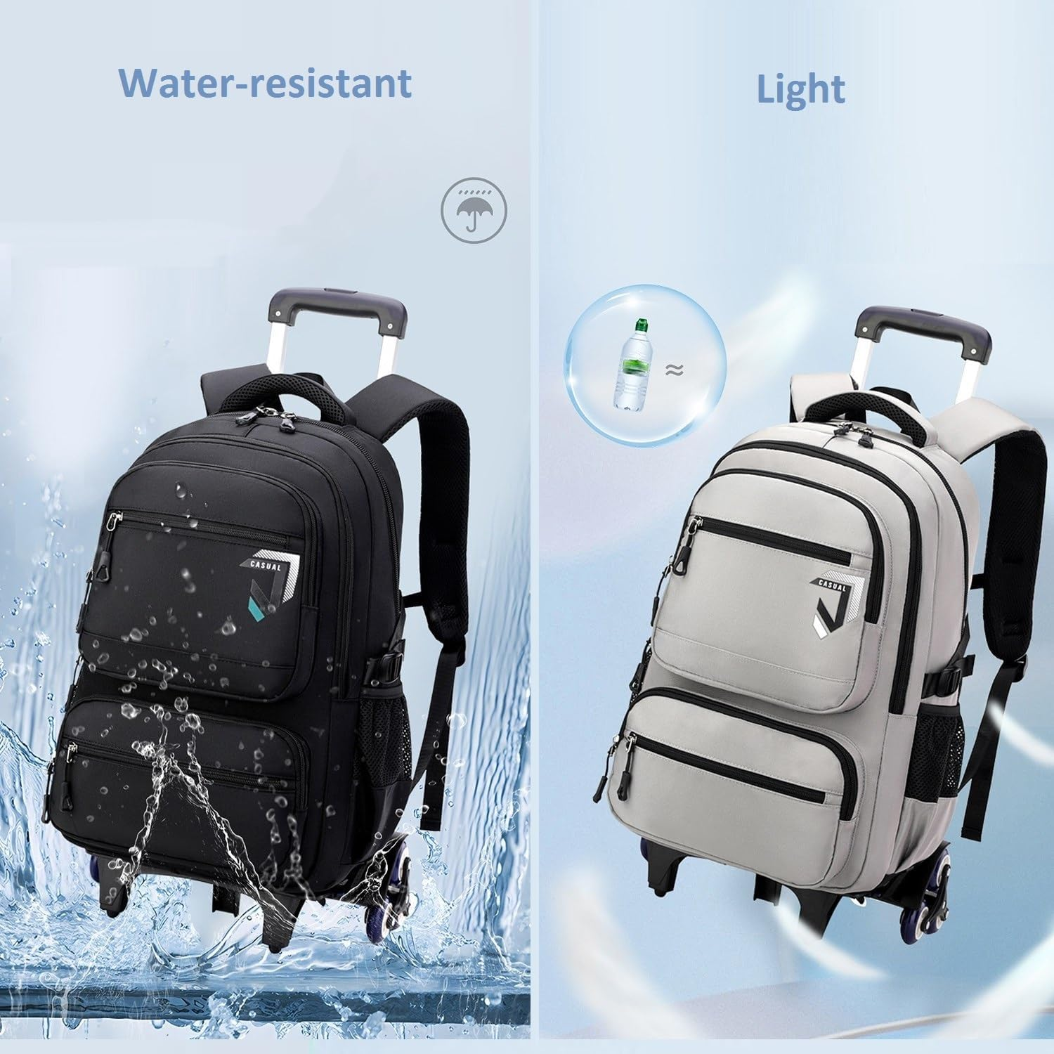 ETAISHOW Rolling Backpack for Boys Trolley Bookbag with Wheels for Adults Wheeled Luggage Laptop Backpack for Men - D 6 Wheels-Blue image number 6