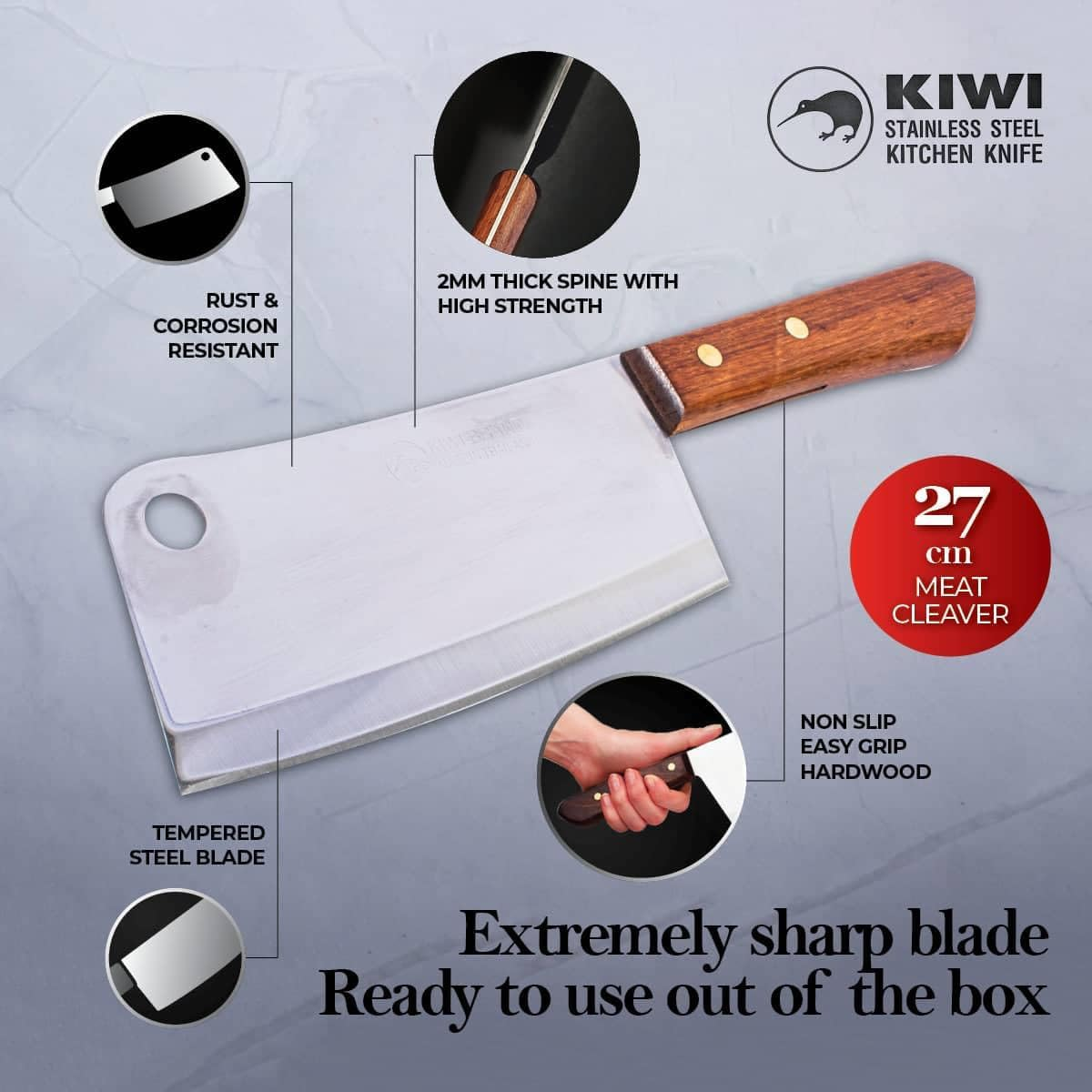 Kiwi No.830 Cleaver Knife with Wood Handle image number 3