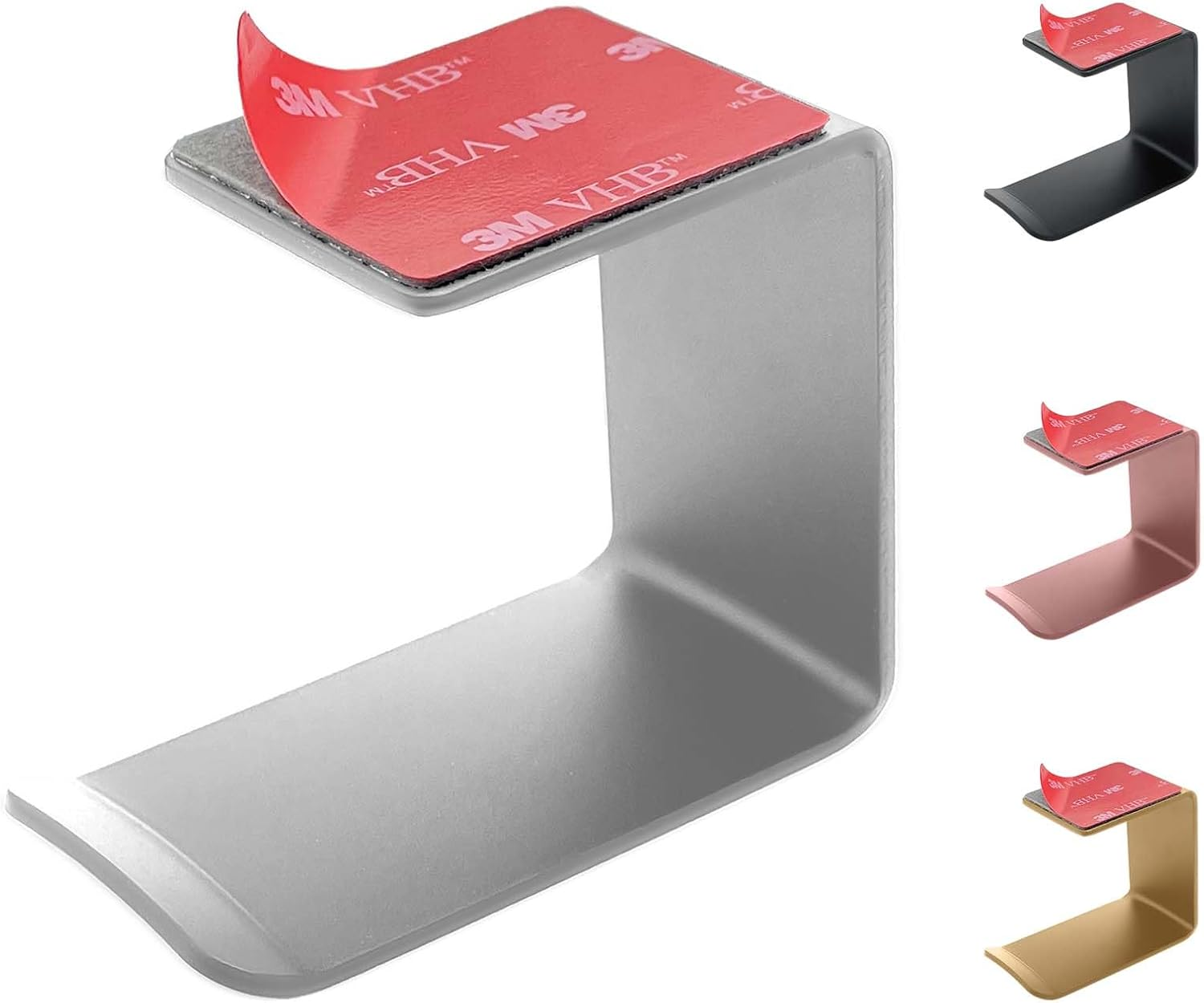 Aluminum Under-Desk Headphone Hook 2 Pack, with Strong Adhesive VHB Tape, Holds 5 Lbs (Black) image number 3