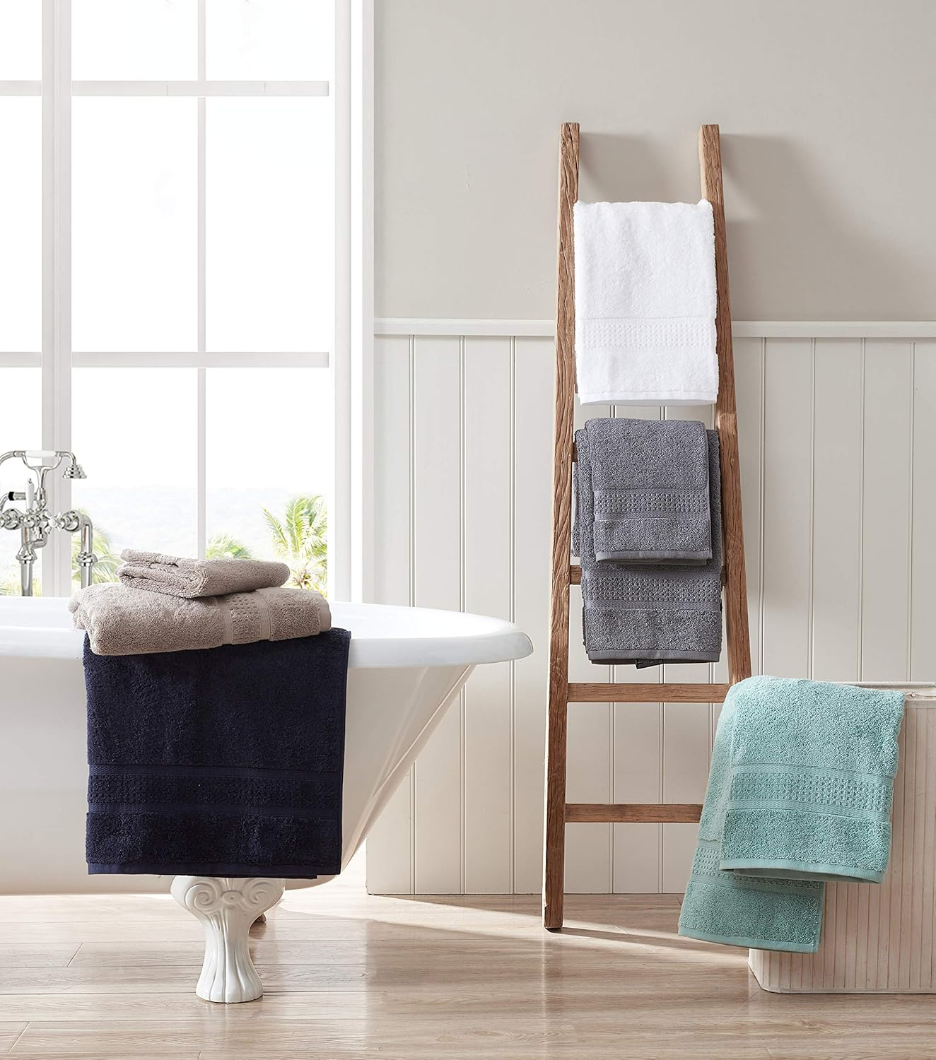 Nautica - 6 Piece Bath Towels, Absorbent & Fade Resistant Cotton Towel Set, Fashionable Bathroom Decor (Oceane Grey, 6 Piece) image number 2