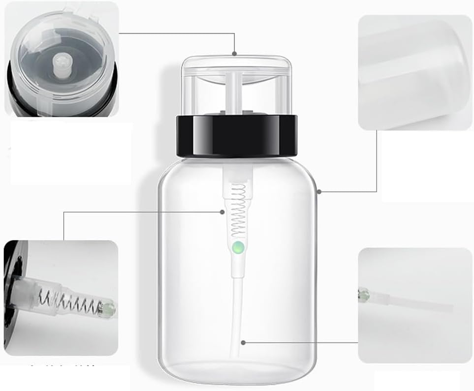 3 X 200Ml Nail Polish Remover Pump Bottles Empty Push down Dispenser Container for Makeup Remover Liquid Nail Art Tools Salon Storage Jars