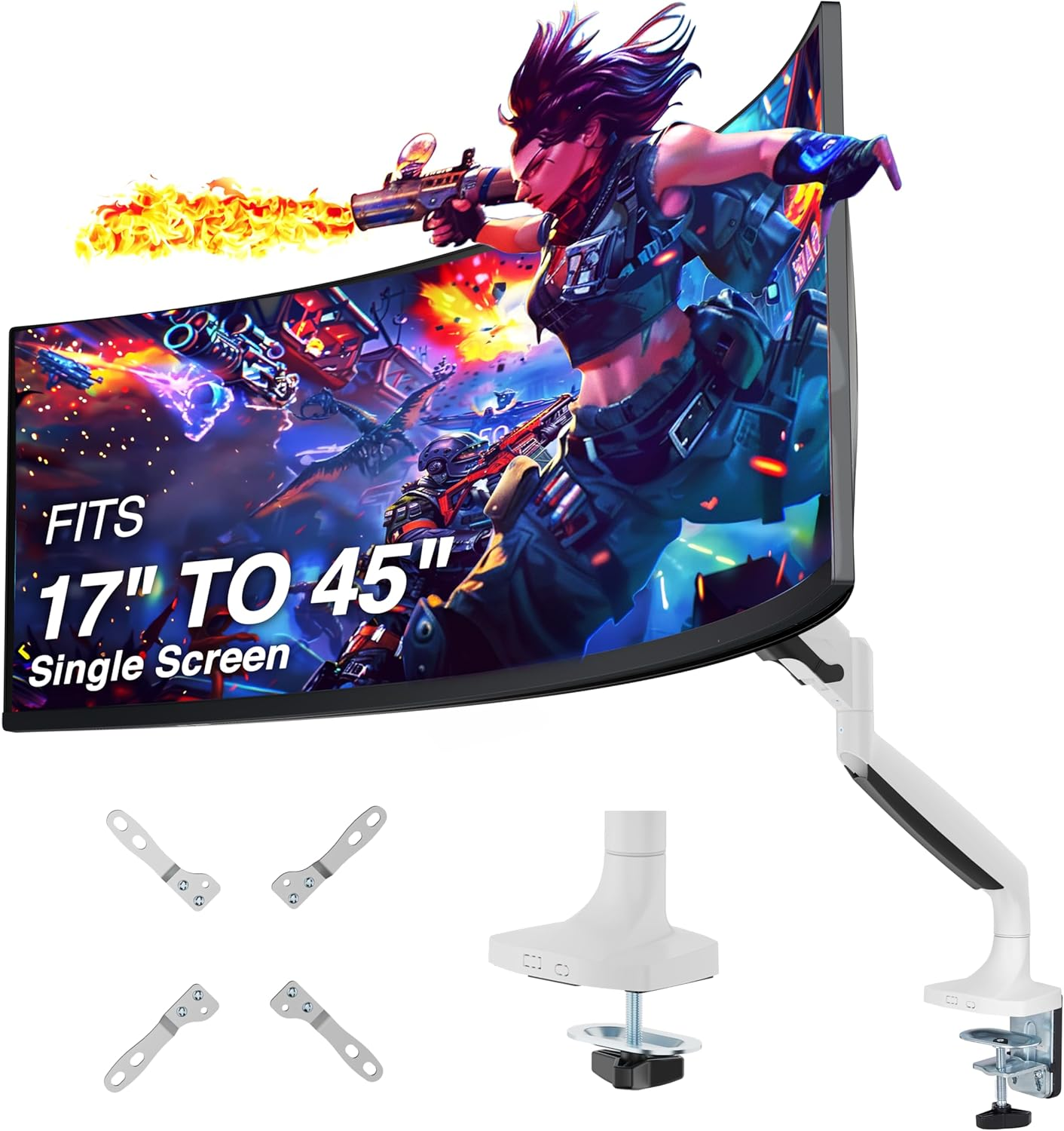 AVLT Single Monitor Arm Desk Mount for 17"-45" Ultrawide Screens, Full Motion Adjustable Height, Swivel, Tilt, Rotation, VESA Compatible with Cable Management (White)