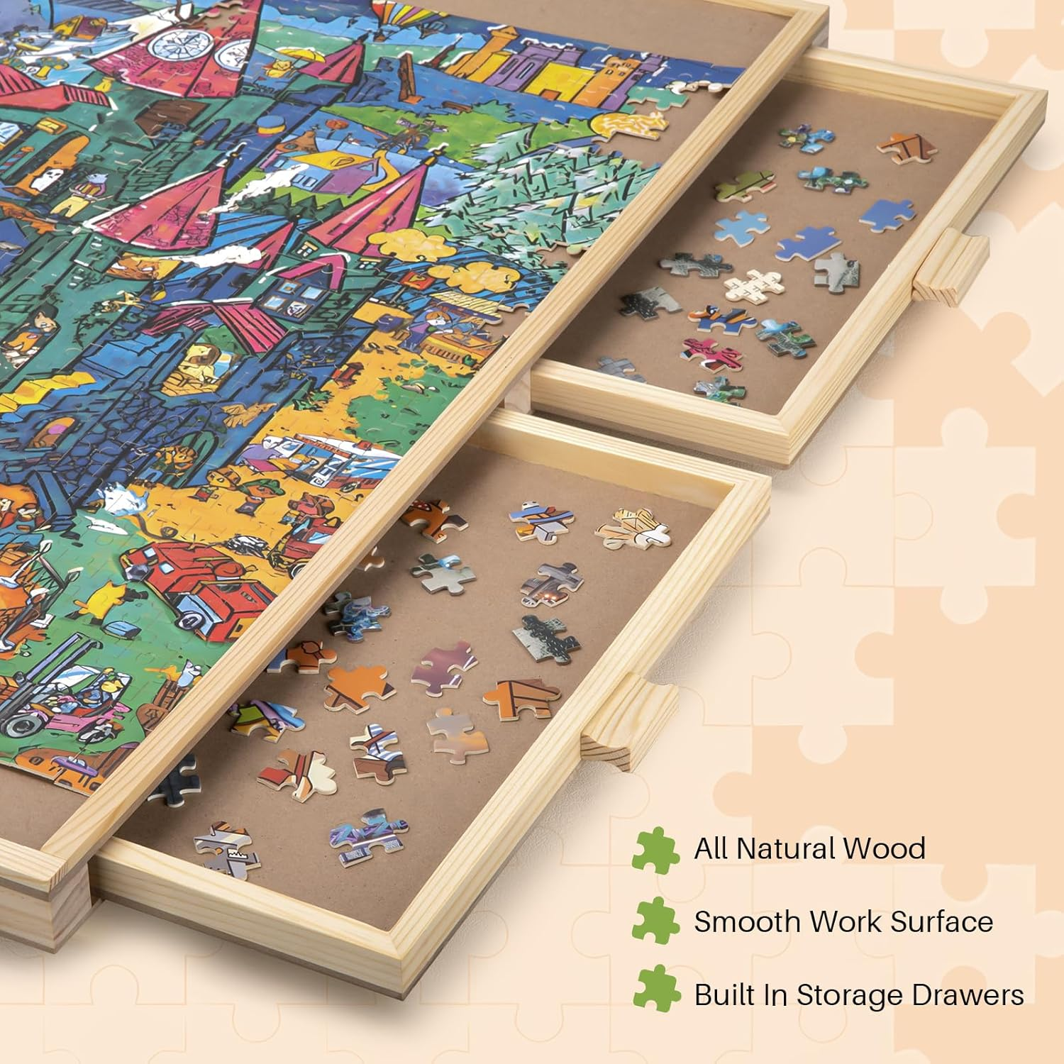 Omebel 1500 Piece Rotating Puzzle Board with Drawers and Cover,Portable Jigsaw Puzzle Boards,Wooden Jigsaw Puzzle Table for Adults Portable,Lazy Susan Spinning Puzzle Boards (90.7Cm*60.7Cm) image number 3