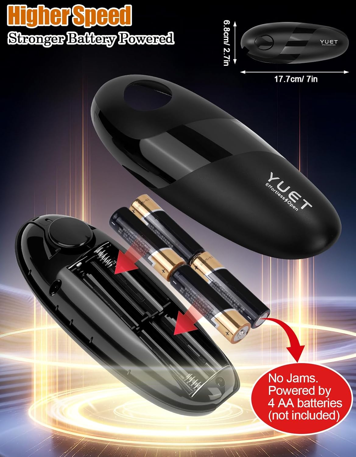 YUET Electric Can Opener, Automatic One-Touch Tin Openers, Ergonomic, Smooth Edge, Portable Kitchen Gadget Tool for Seniors with Arthritis, Fits All Cans Sizes, 4 AA Batteries Required (Not Included) image number 5