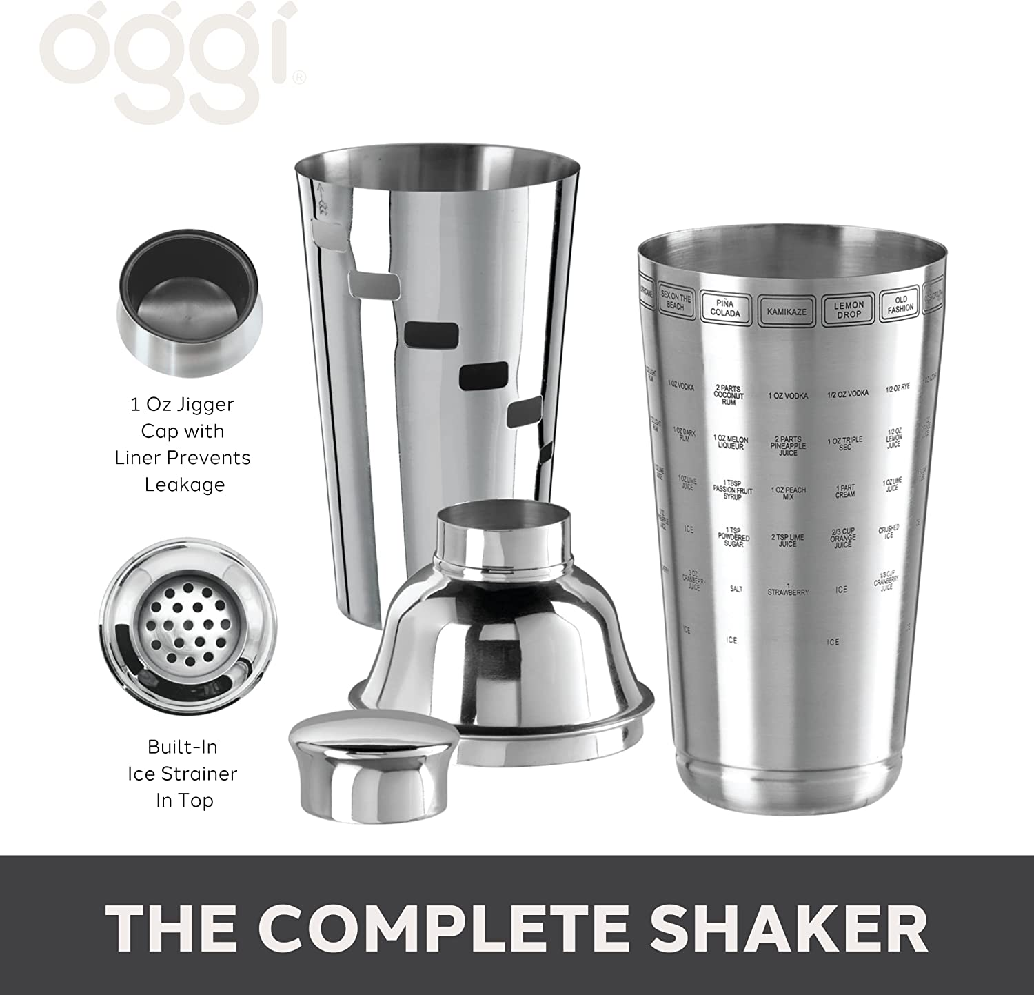 OGGI Dial a Drink Cocktail Shaker - Warm Gray, 15 Recipes, Built in Strainer, 34 Oz - the Original and Only Dial a Drink - Ideal Home Bar Drink Mixer, Bartender Kit, Essential Bar Accessories image number 2