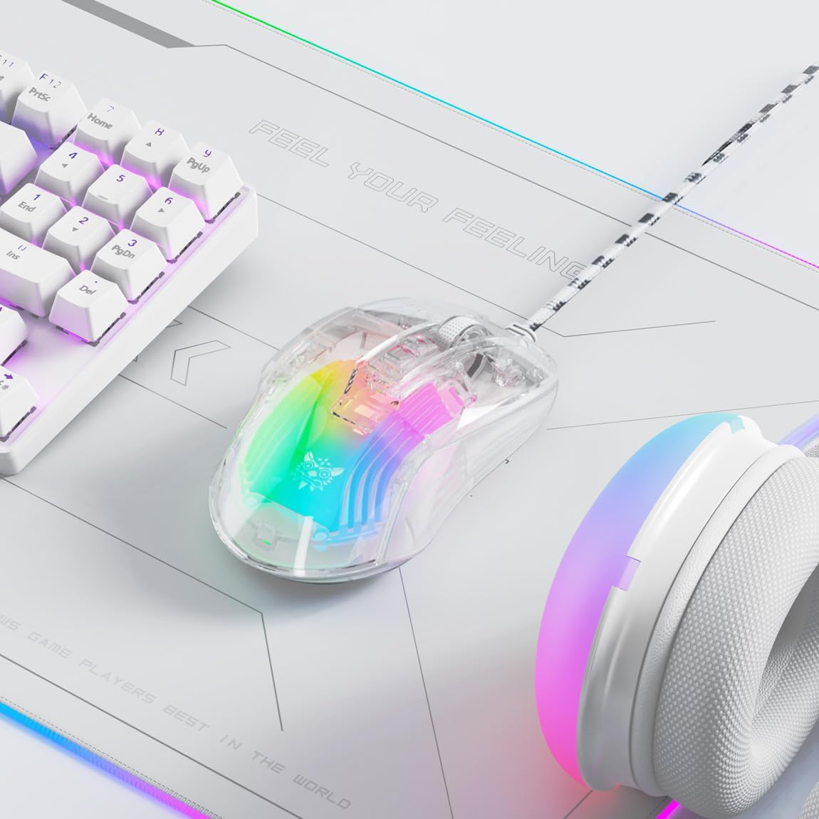 Transparent Wired PC Mouse, Customizable RGB Backlit, USB Optical Office Mice with Side Button, Adjustable DPI up To12800 High Precision, Comfortable Grip for Computer/Laptop/Mac image number 3