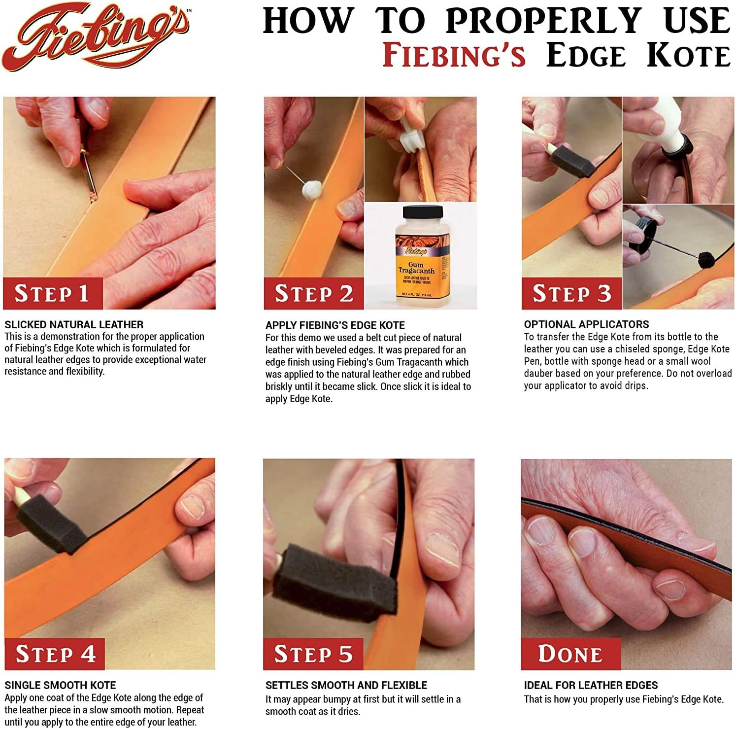 Fiebing&rsquo;S Edge Kote Black and Brown, 2-Pack - Color Coats Leather Edges - 4 Oz image number 1