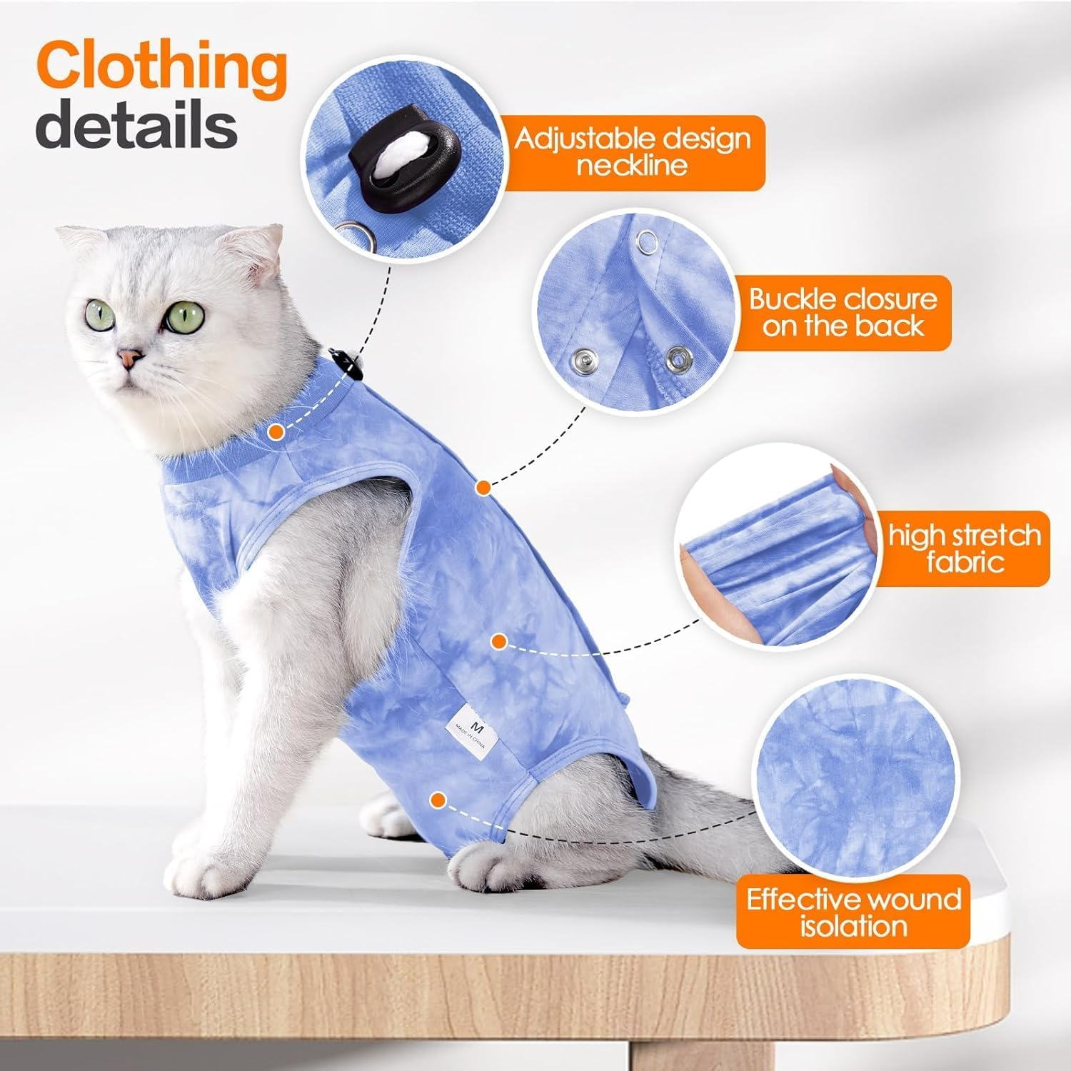 Cat Recovery Suit for Abdominal Wounds or Skin Diseases,Professional Breathable Surgical Recovery Suit,After Surgery Wear anti Licking Wounds,E-Collar Alternative for Cats and Dogs (Blue-L) image number 6