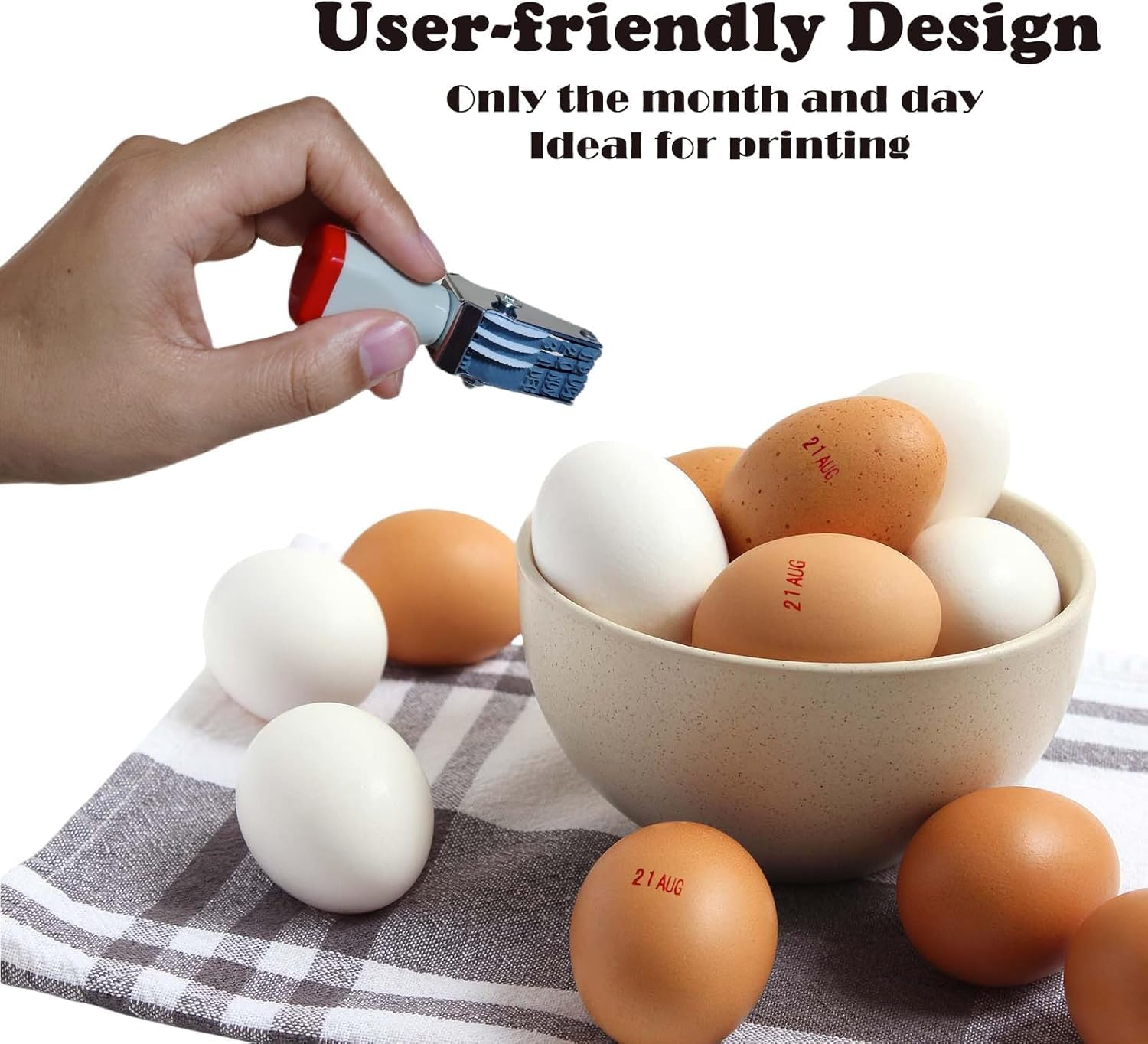 Homvik Egg Dating Stamp Kit with 4Mm Rubber Stamper, Black and Red Ink Pads, for Farm Fresh Eggs, Chicken Duck Turkey Eggs