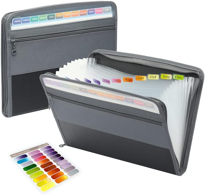 Stoepeoco 13 Pocket Expanding File Folder with Zipper Closure,Letter A4 Paper Document Accordion Folder Document Organizer Expanding Zip File Folder with Labels, Accordion File Folder image number 2