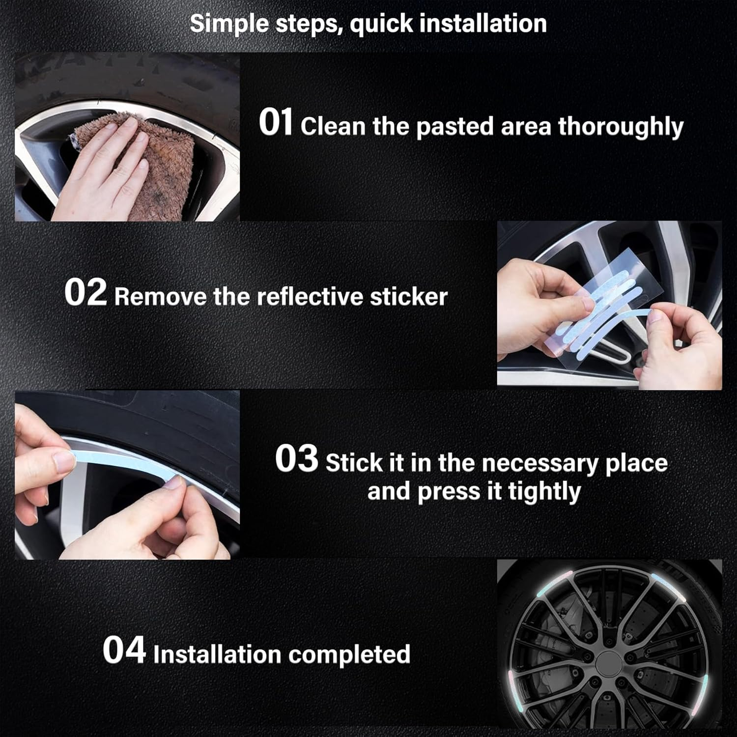 EKIND Reflective Wheel Rim Stickers, Waterproof High-Temperature Resistant Car Decals in Night, Flexible Scratch-Proof Warning Strips Cars, Motorcycles, Bicycles, (20Pcs, Sparkl Diamond Colorful) image number 2