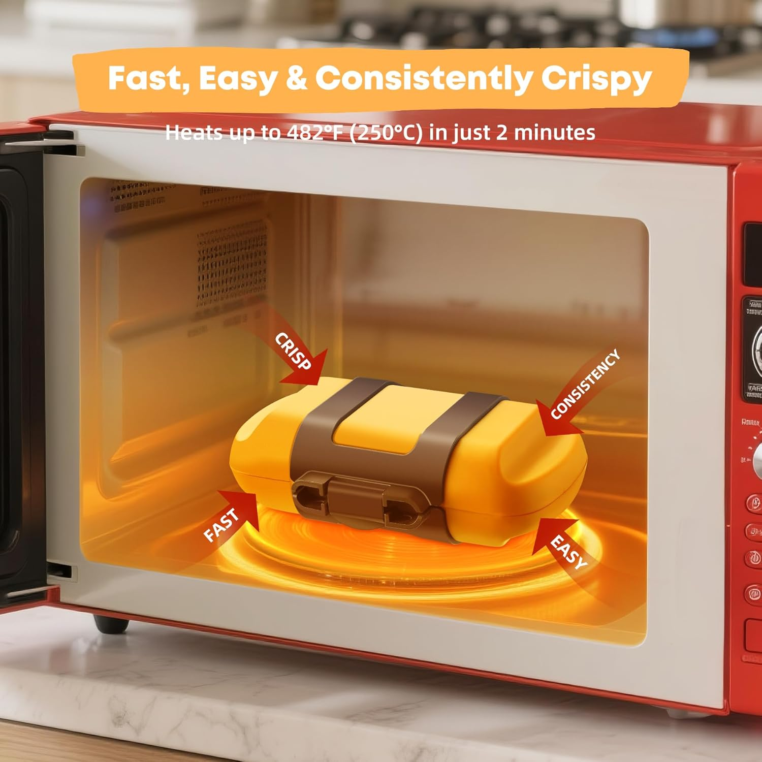 Mico Dingker Microwave Sandwich Maker, Microwave Toastie Maker, Snack Maker & Panini Press, Microwavable Metal, Removable Non-Stick Plates Silicone Microwavable Cookware, Heatwave Technology, Orange - Orange image number 4