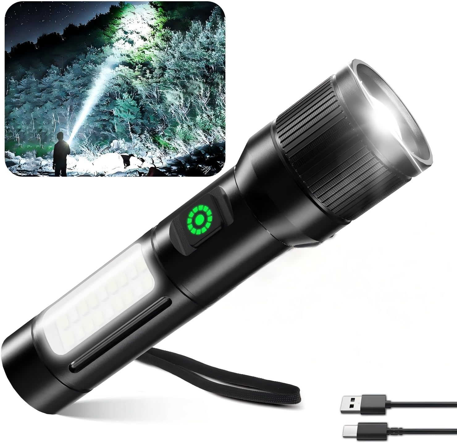 Rechargeable Flashlight High Lumens,8000Lm Super Bright Flash Light with 5 Modes& Adjustable Focus, Adjustable Powerful Handheld LED Flashlight for Home Camping,Torch, Handheld Torches