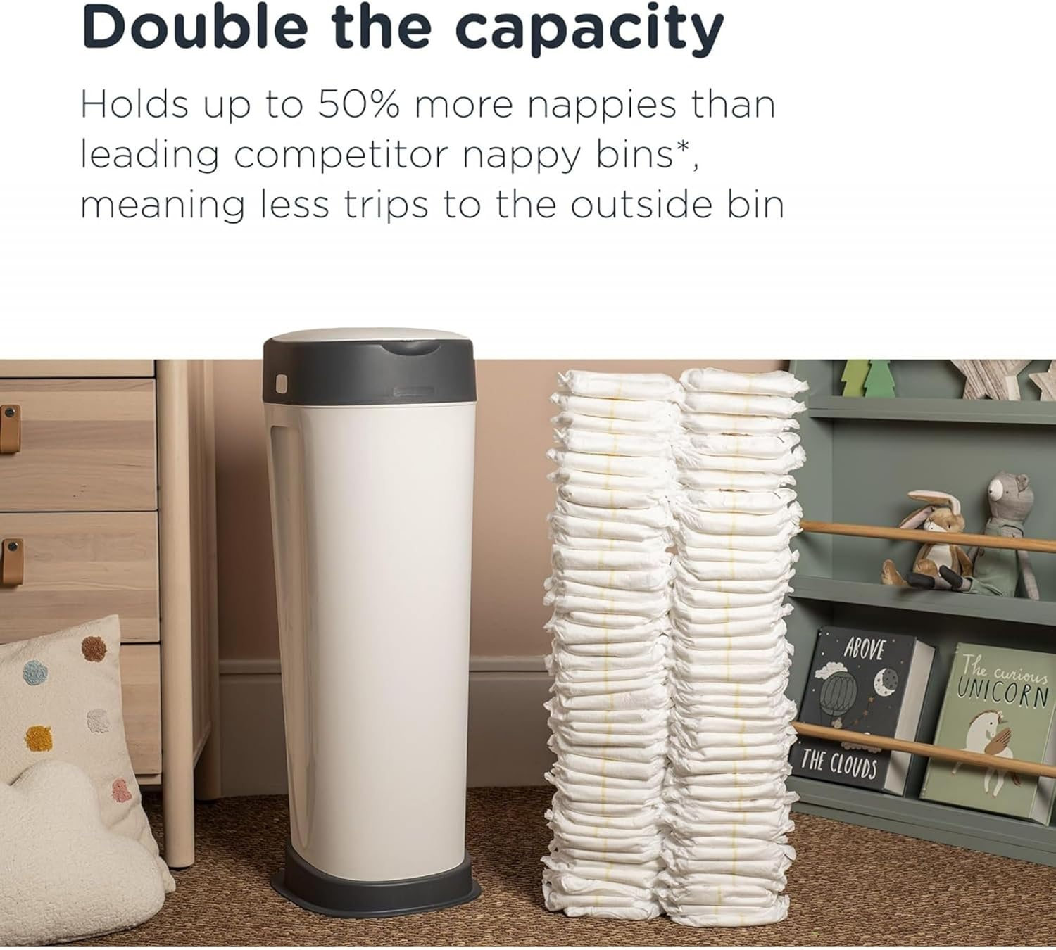 Tommee Tippee Twist and Click Sangenic XL Nappy Bin, Holds up to 60 Nappies, Eco-Friendlier System, Includes 1X Refill Cassette with Sustainably Sourced Antibacterial GREENFILM White image number 1