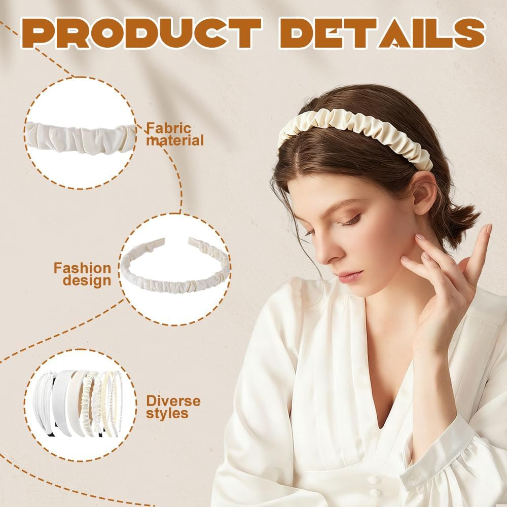 7 Piece Headband Set for Women, Pearl Headbands, Non-Slip Hair Bands, Padded Hair Accessories for Women and Girls, Versatile Headbands for Everyday Use, Pearl Headband Set (White, One Size) image number 1